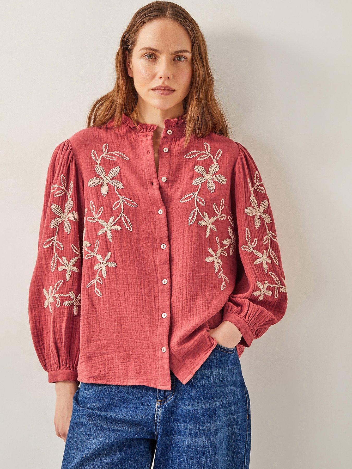 Image 1 of 5 of Monsoon Bridget Embellished Top - Burgundy