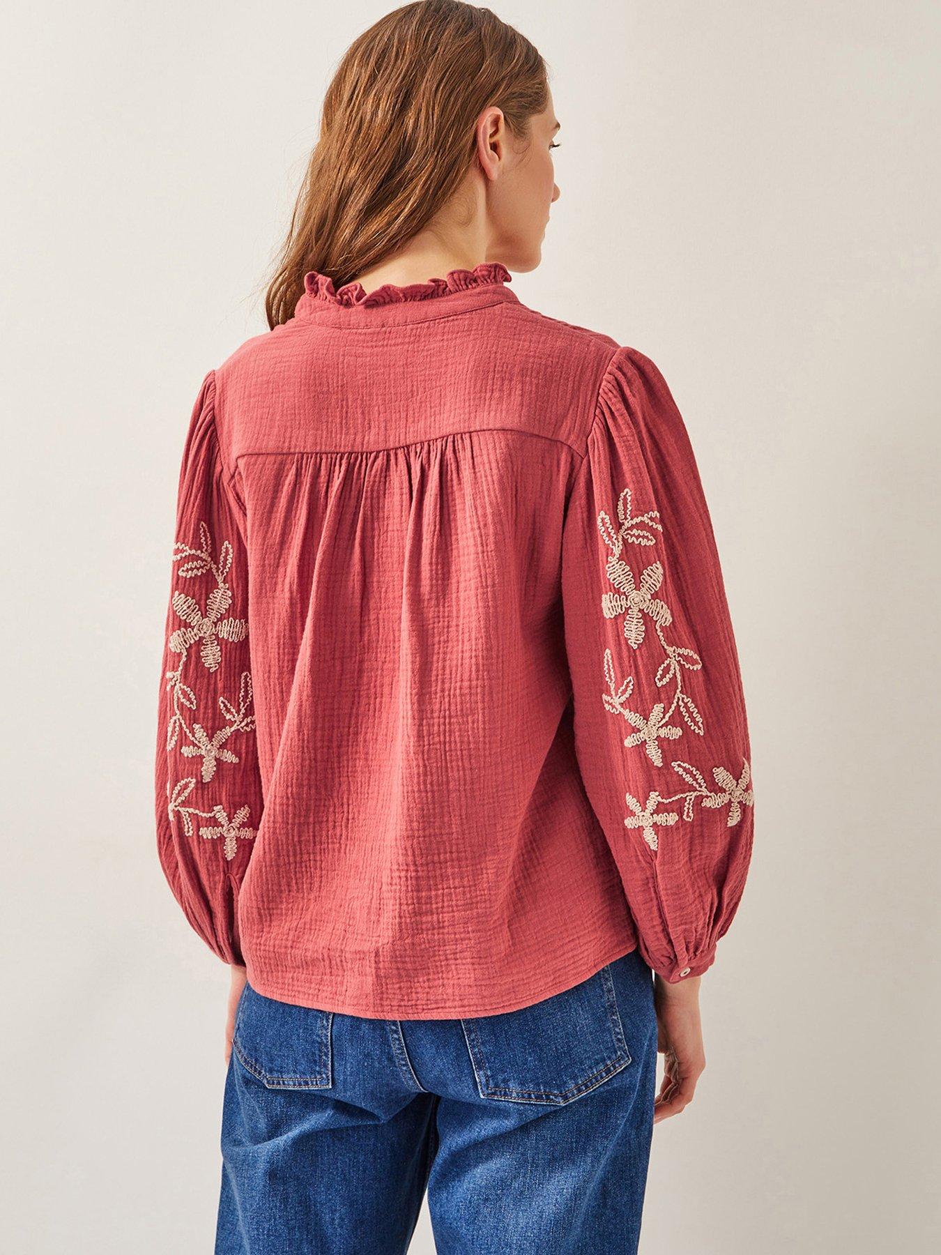 Image 2 of 5 of Monsoon Bridget Embellished Top - Burgundy