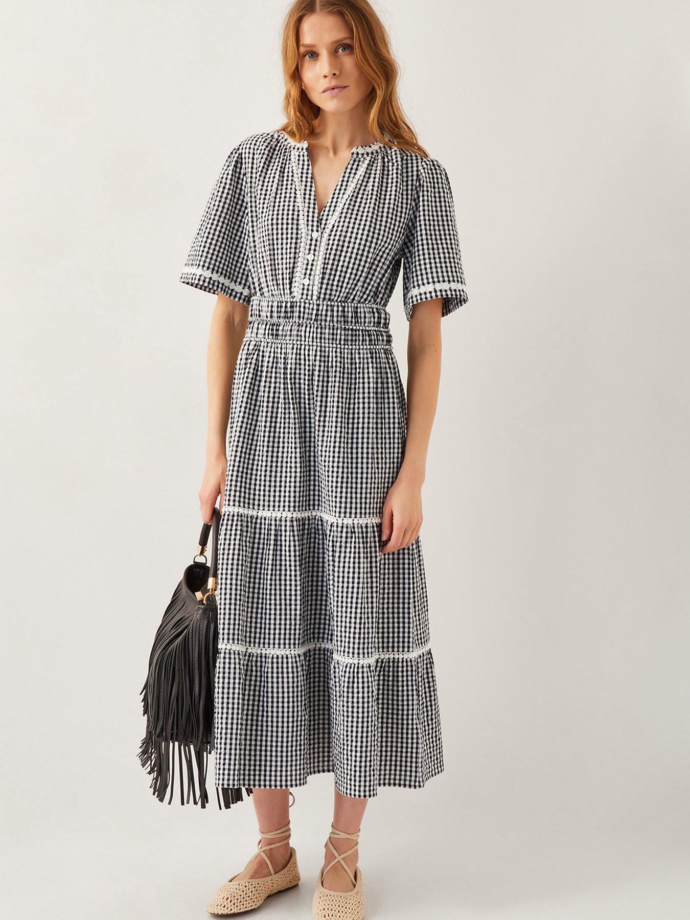Image 1 of 5 of Monsoon Gina Gingham Dress - Black