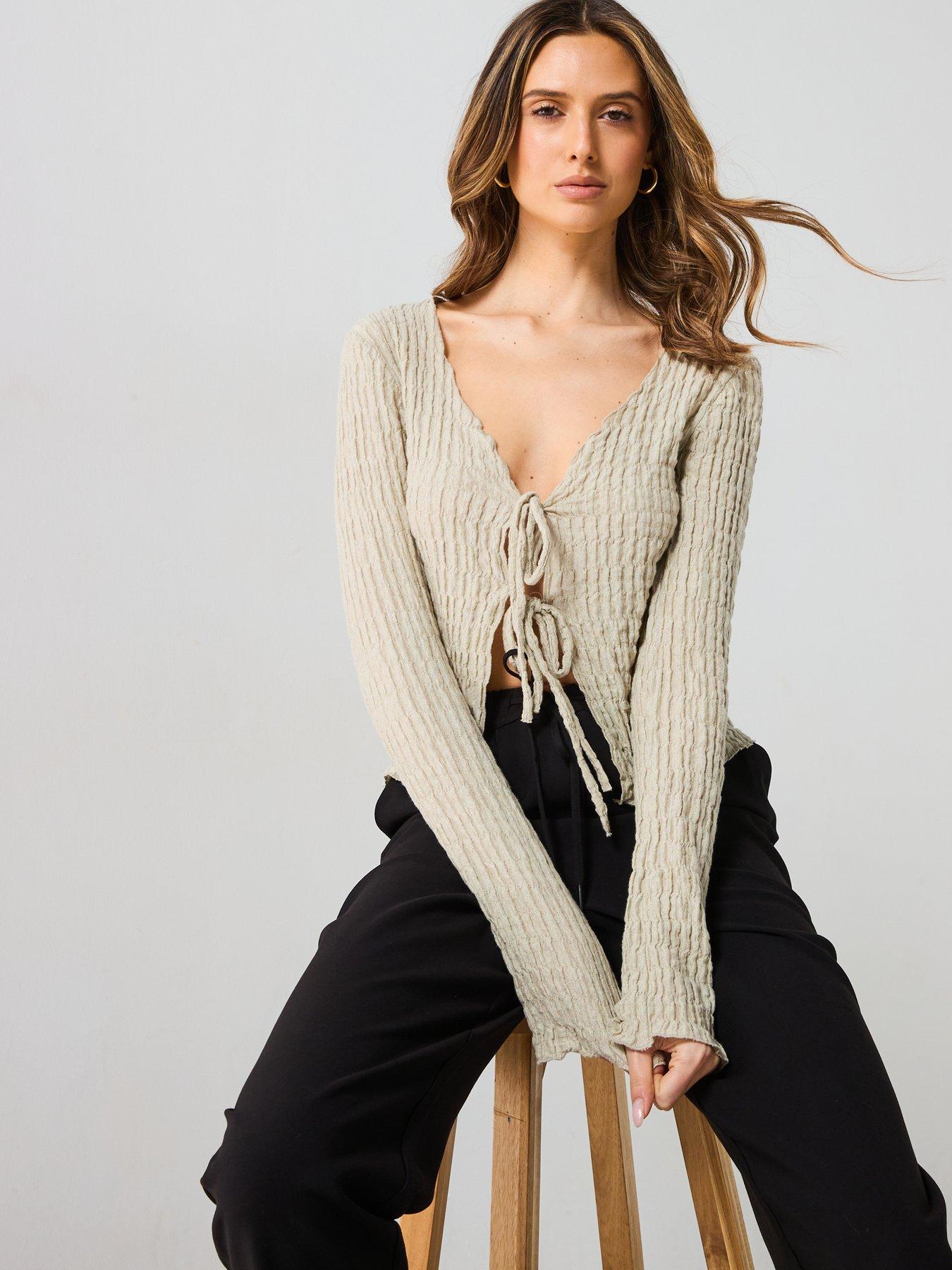 mango-cotton-textured-cardigan-with-bowsoutfit