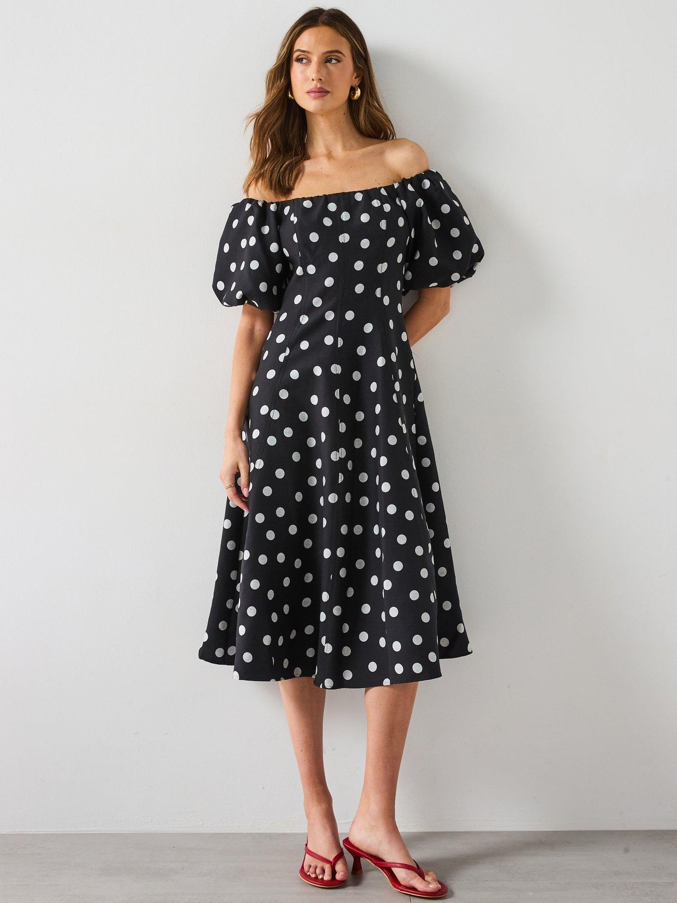 Mango Strapless Polka-Dot Dress - Black