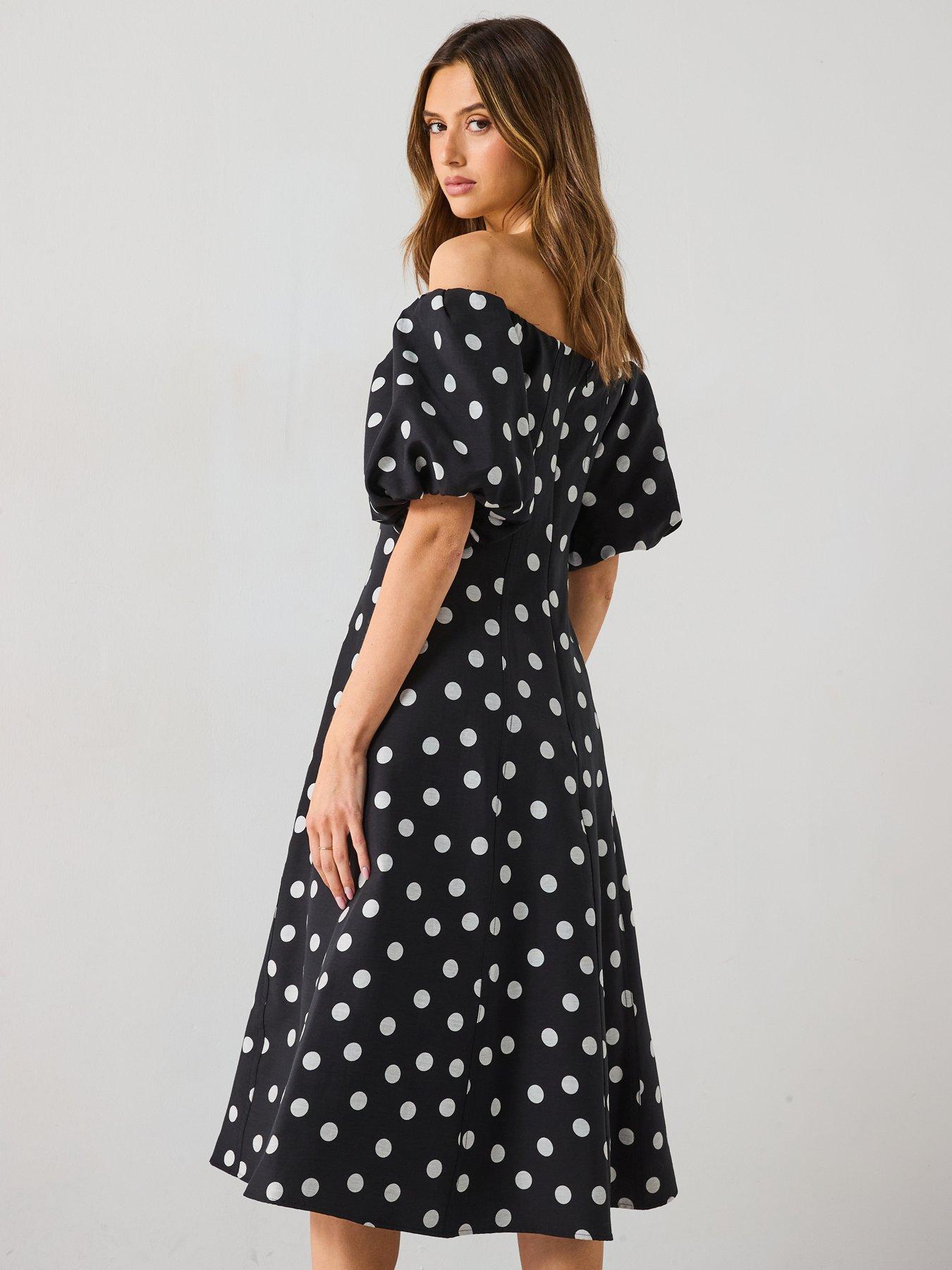 Image 2 of 6 of Mango Strapless Polka-Dot Dress - Black