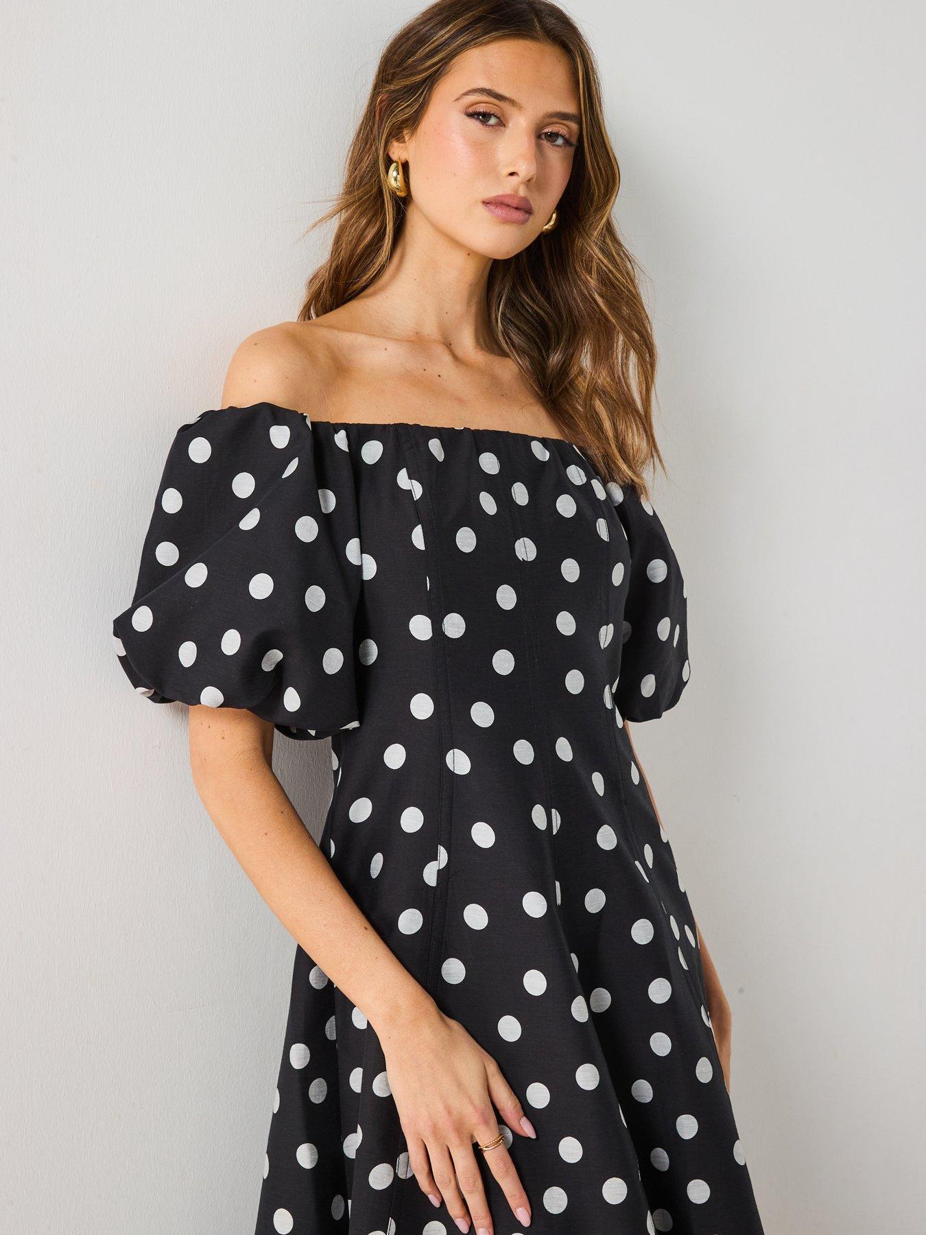 Image 5 of 6 of Mango Strapless Polka-Dot Dress - Black