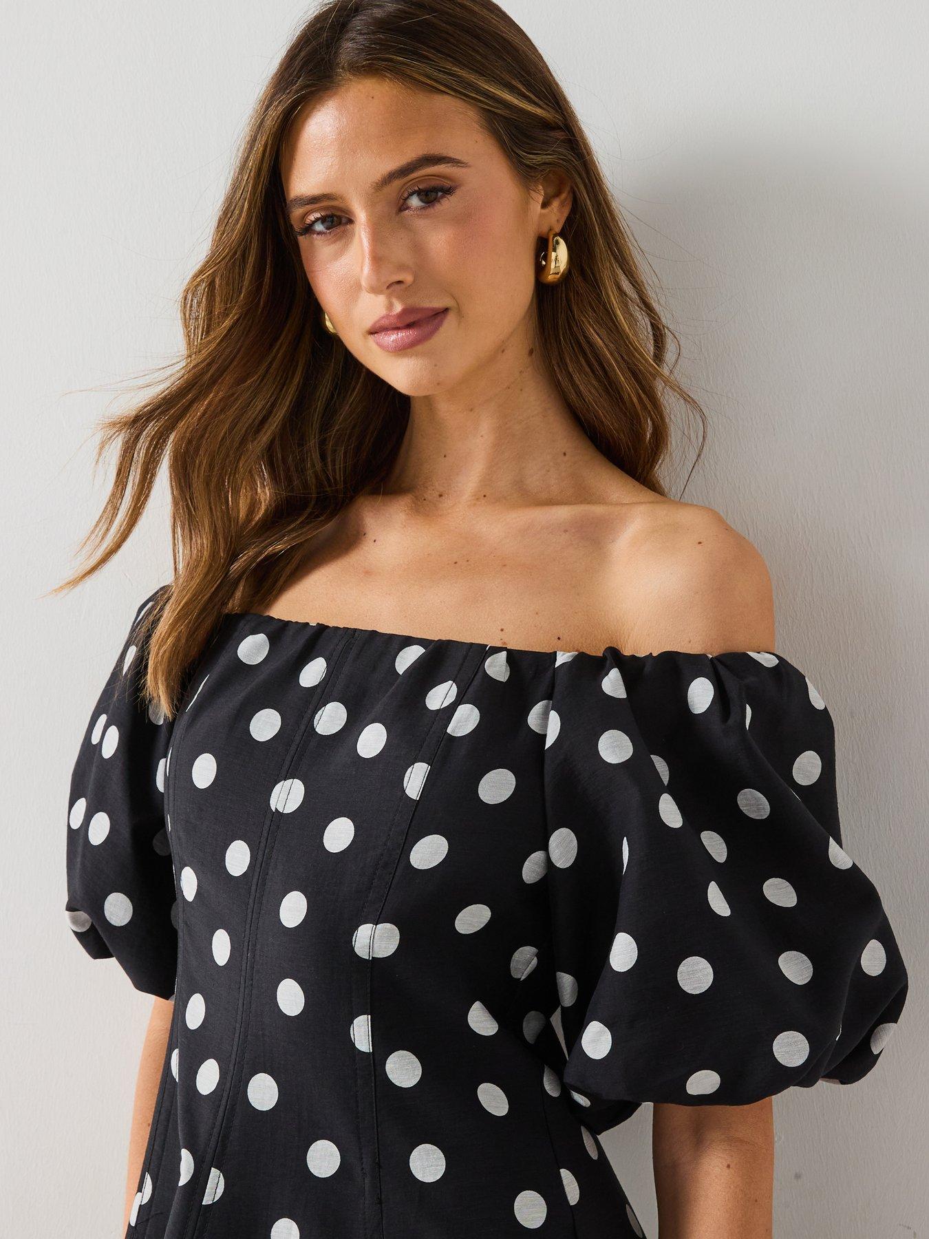 Image 6 of 6 of Mango Strapless Polka-Dot Dress - Black