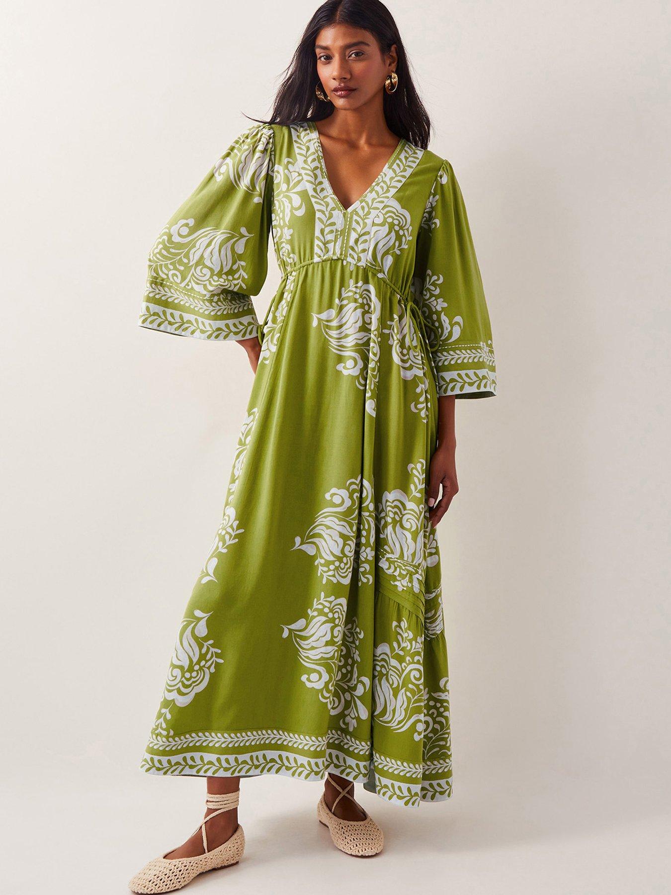 Image 1 of 6 of Monsoon Miley Print Dress - Green