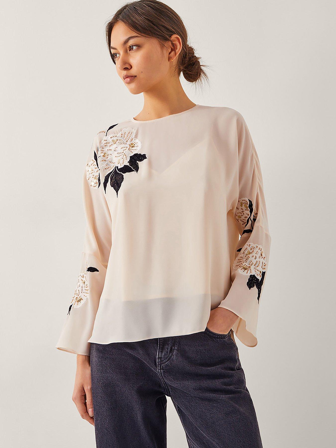 Image 1 of 4 of Monsoon Ariah Embroidered Top - Cream