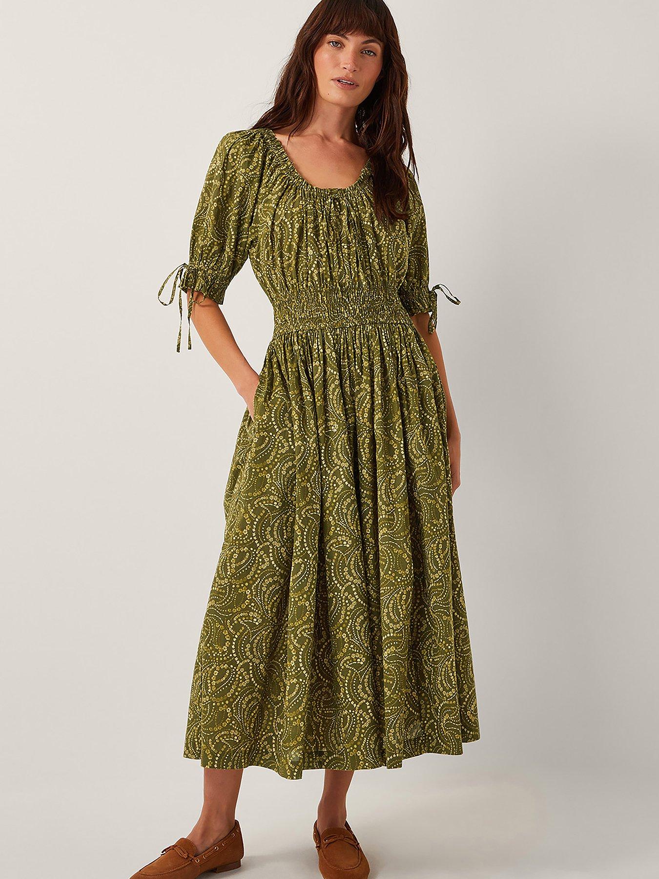 Image 1 of 5 of Monsoon Delma Print Dress - Green