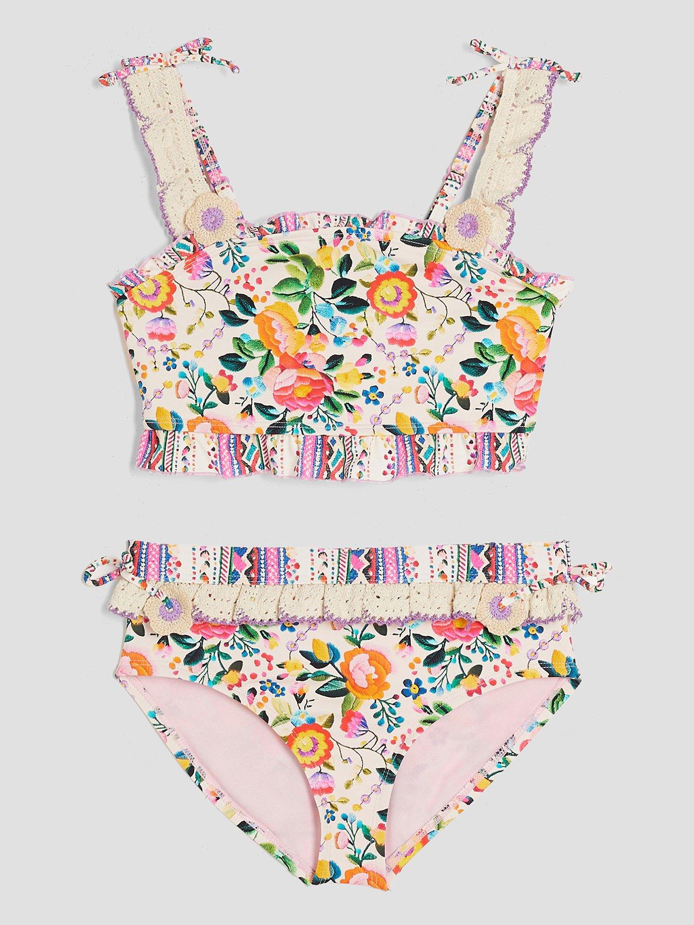 Image 1 of 5 of River Island Girls Del Maar Floral Bikini Set - Cream