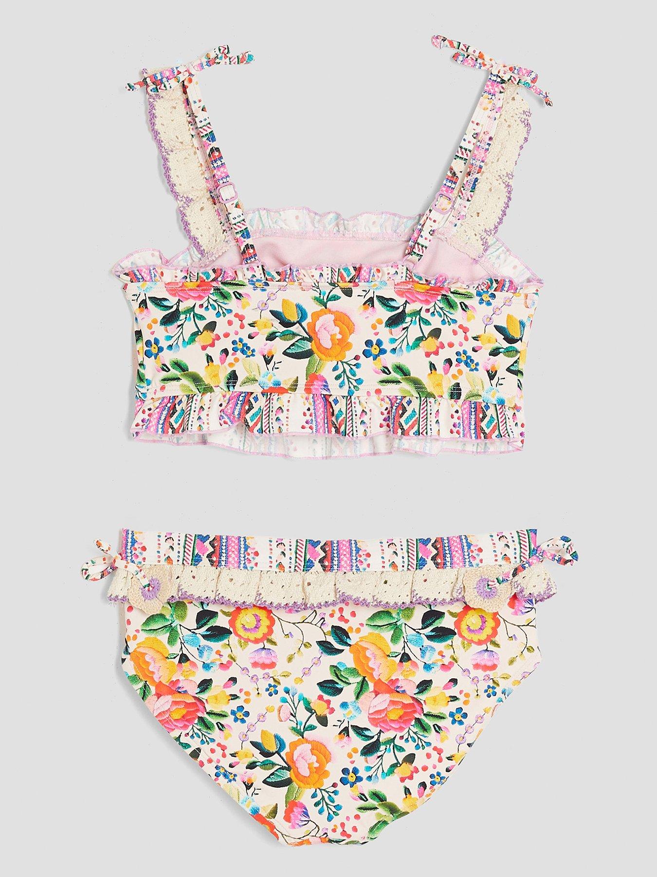 Image 2 of 5 of River Island Girls Del Maar Floral Bikini Set - Cream