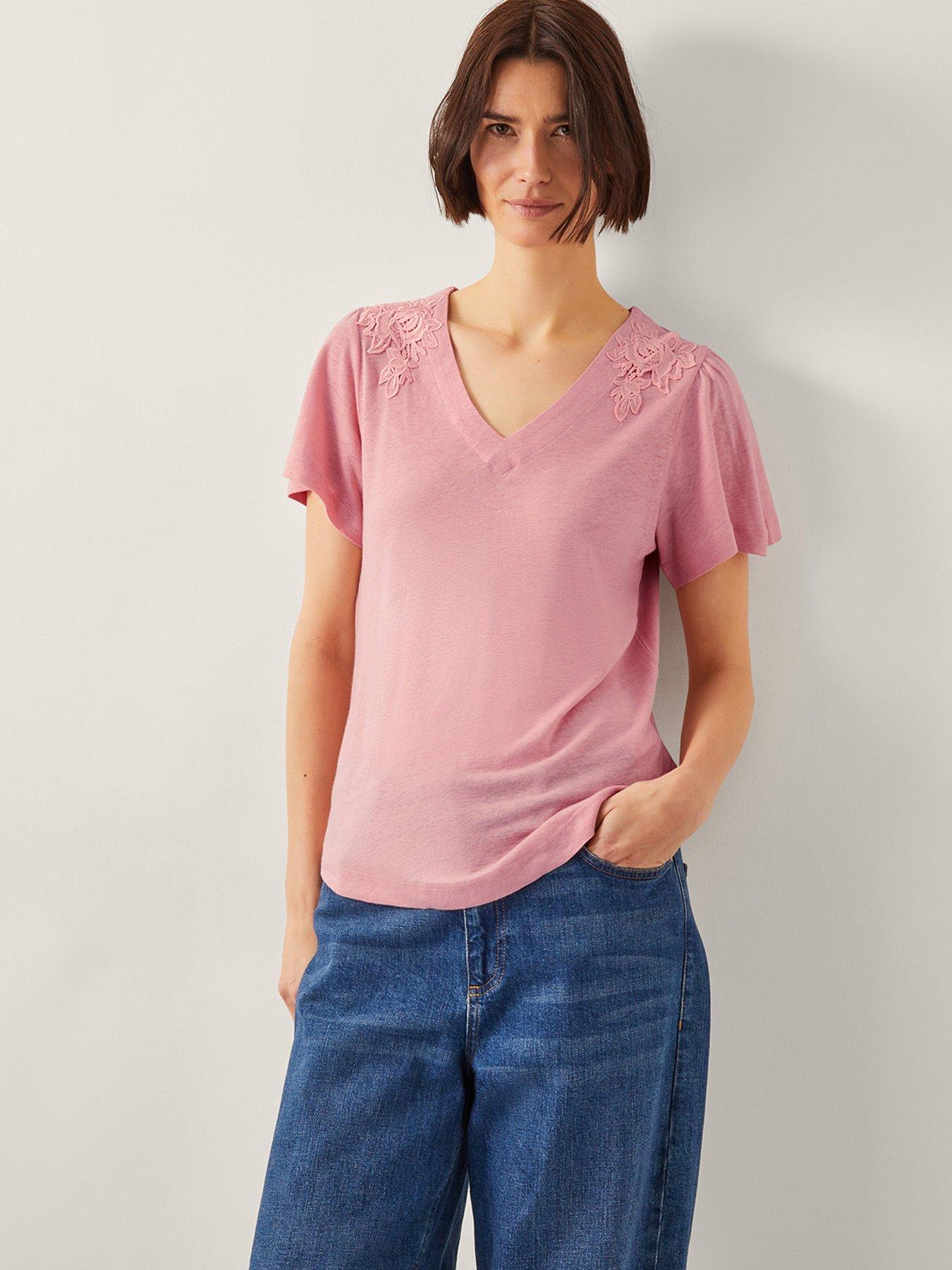 Image 1 of 5 of Monsoon Mabel Linen Blend T-Shirt - Blush