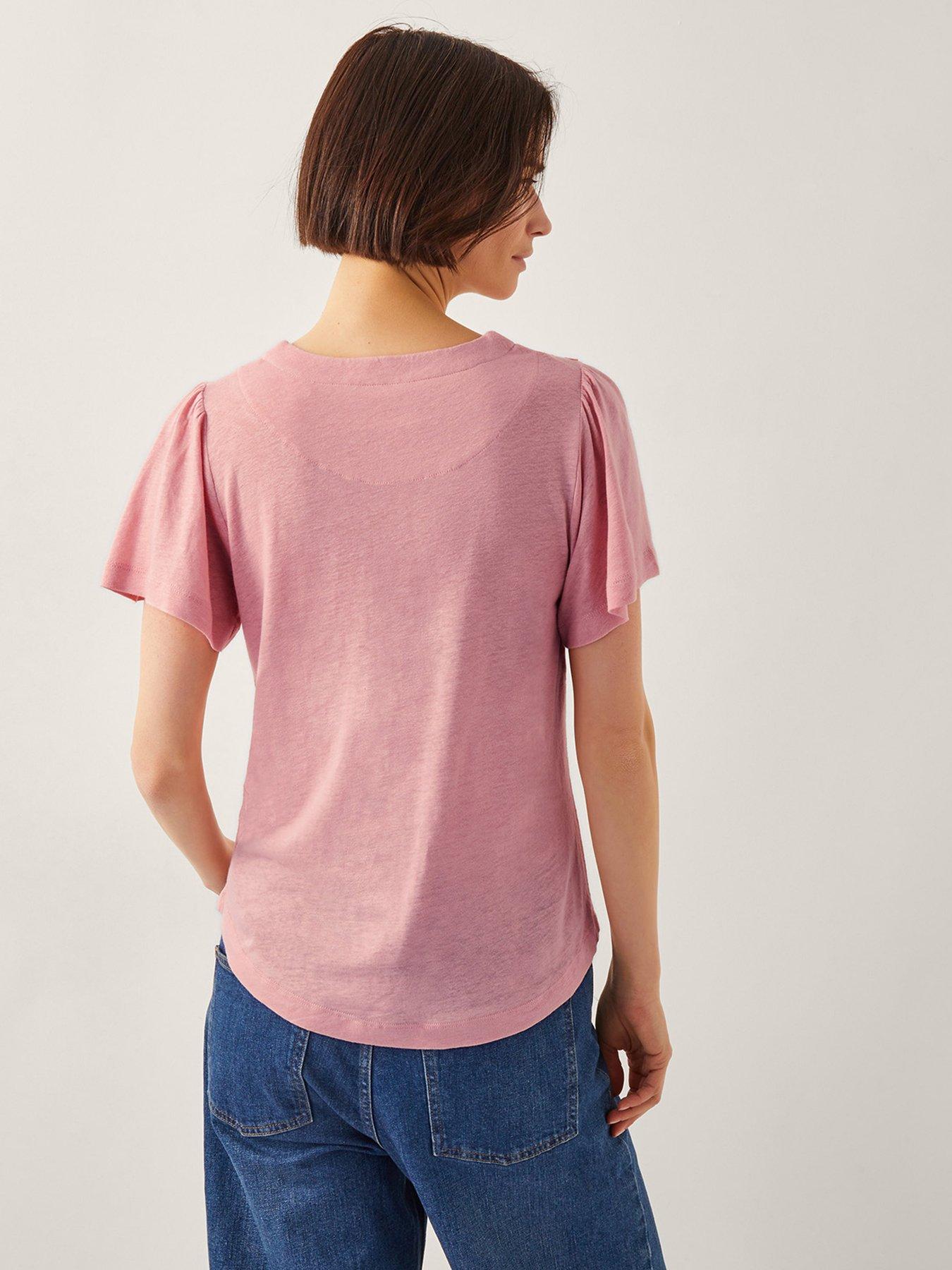 Image 2 of 5 of Monsoon Mabel Linen Blend T-Shirt - Blush
