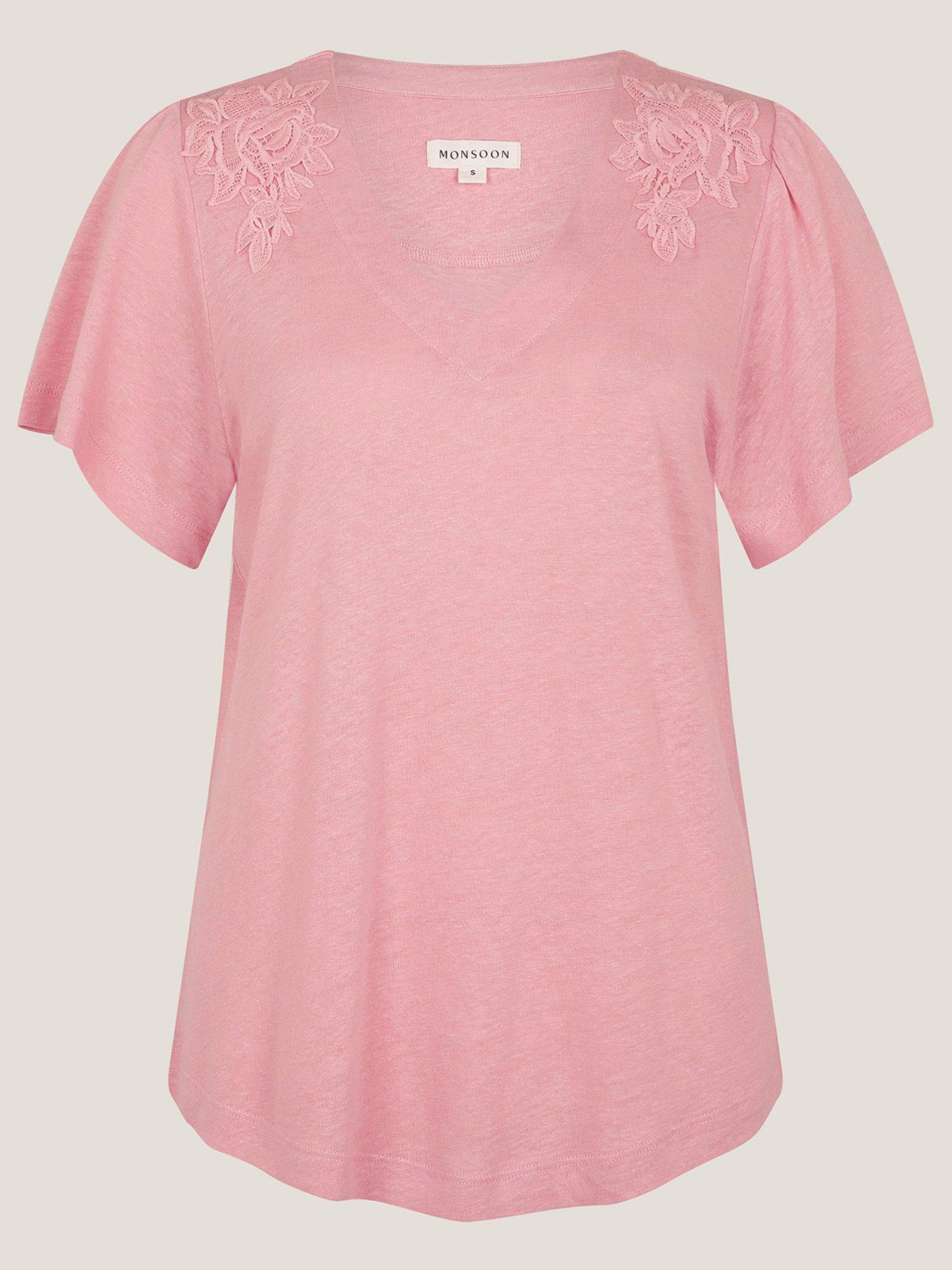 Image 3 of 5 of Monsoon Mabel Linen Blend T-Shirt - Blush