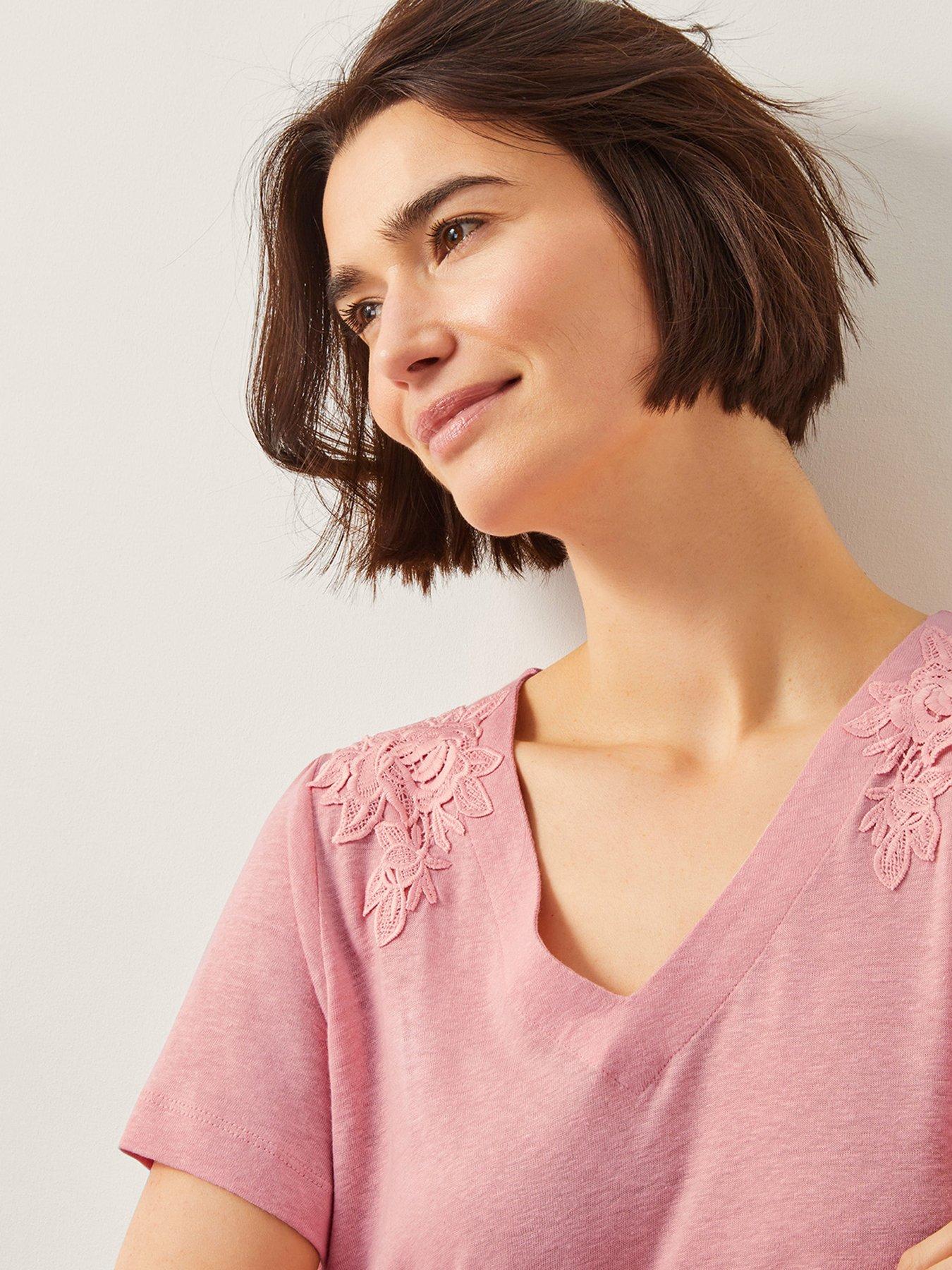 Image 5 of 5 of Monsoon Mabel Linen Blend T-Shirt - Blush
