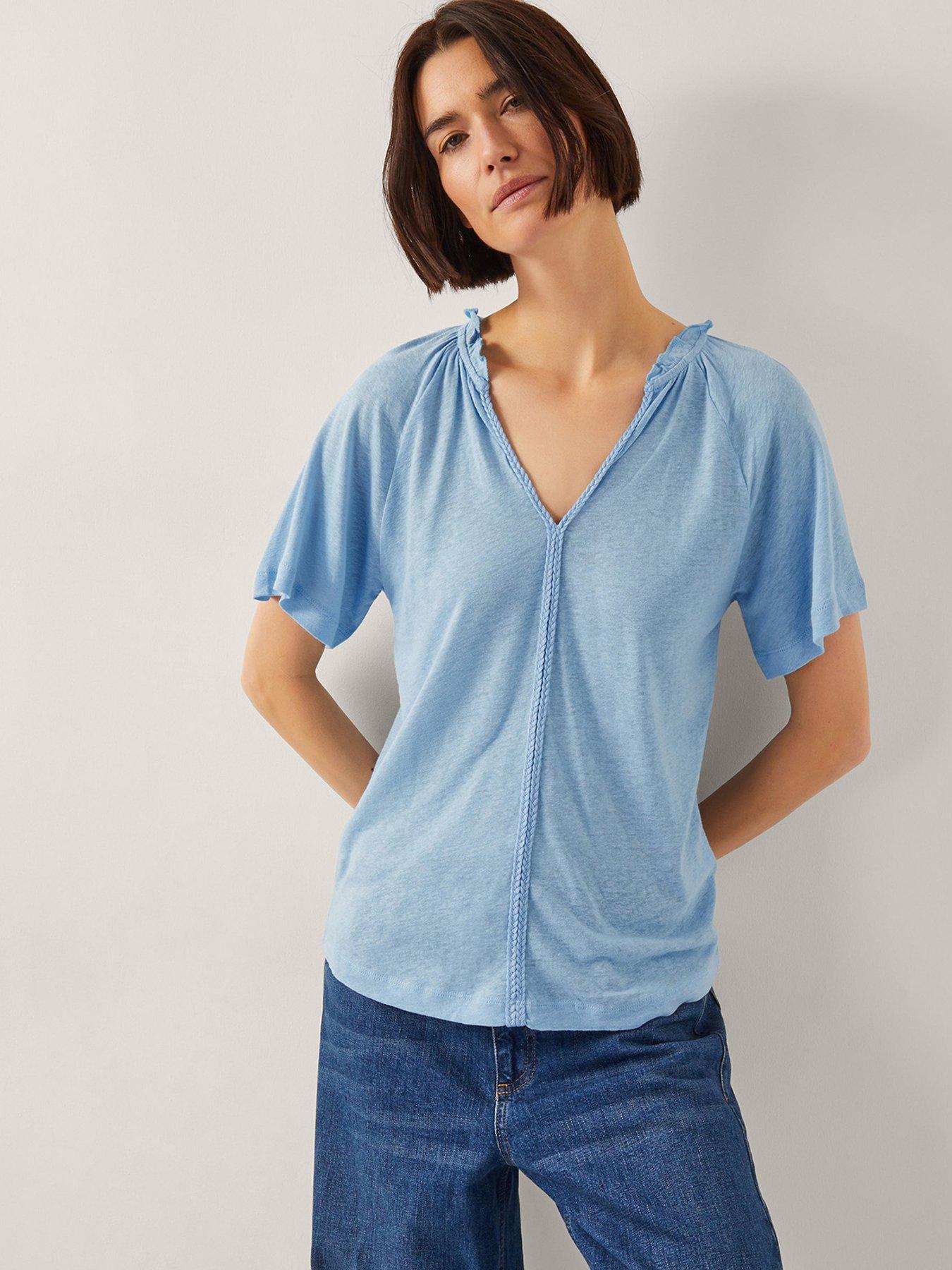 Image 1 of 5 of Monsoon Andi Linen Blend Top - Blue