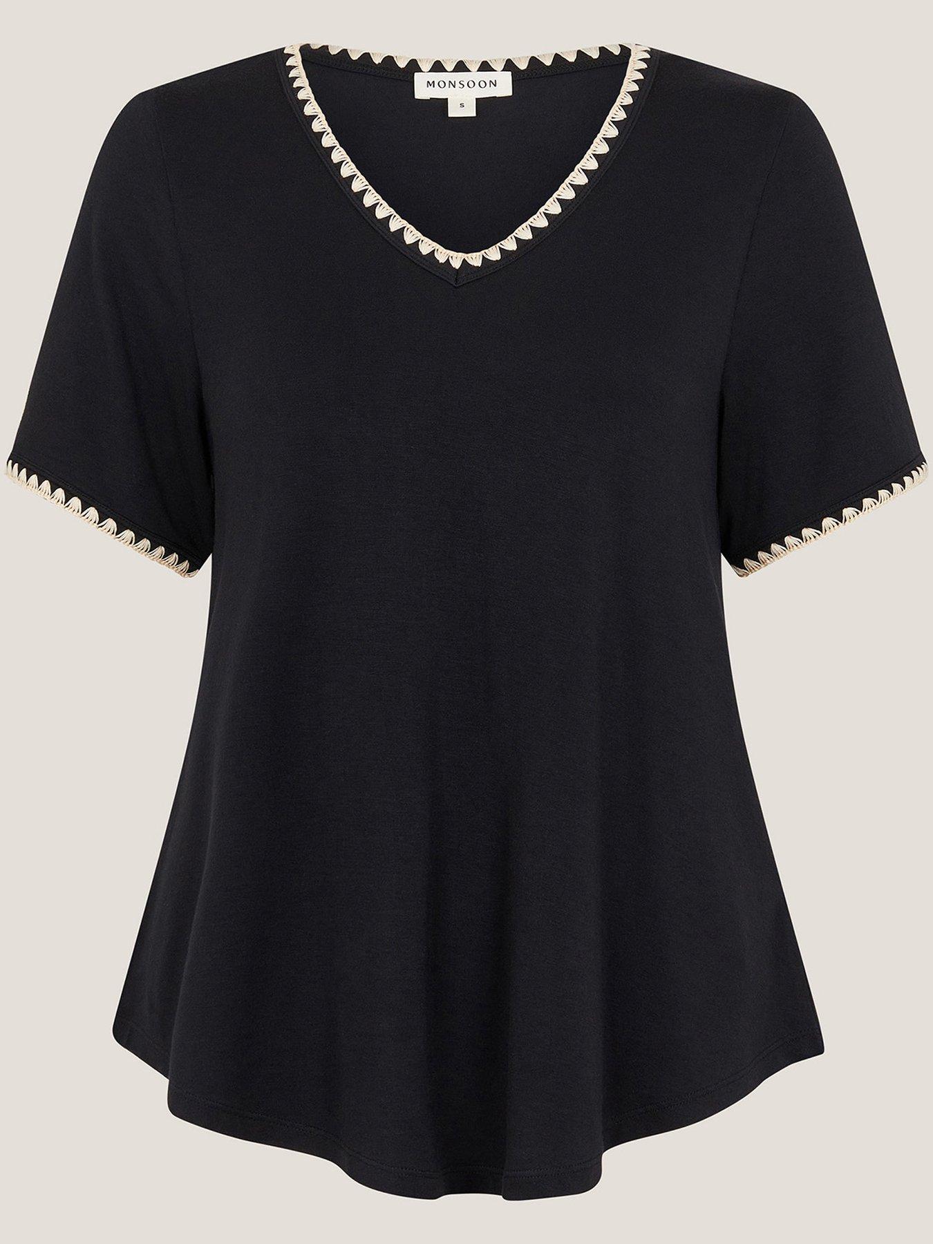 Image 3 of 6 of Monsoon Tilly Trim Jersey T-Shirt - Black