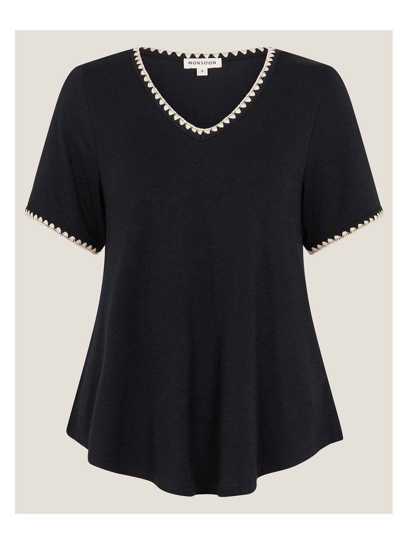 Image 6 of 6 of Monsoon Tilly Trim Jersey T-Shirt - Black