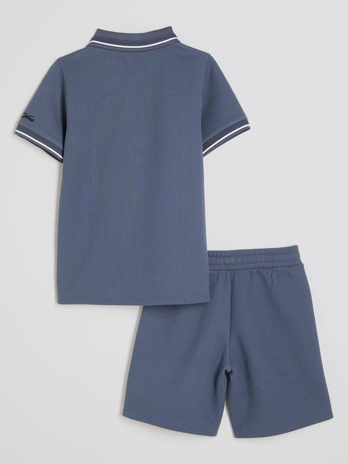 Image 3 of 5 of River Island Older Boys Textured Stripe Polo Set - Blue