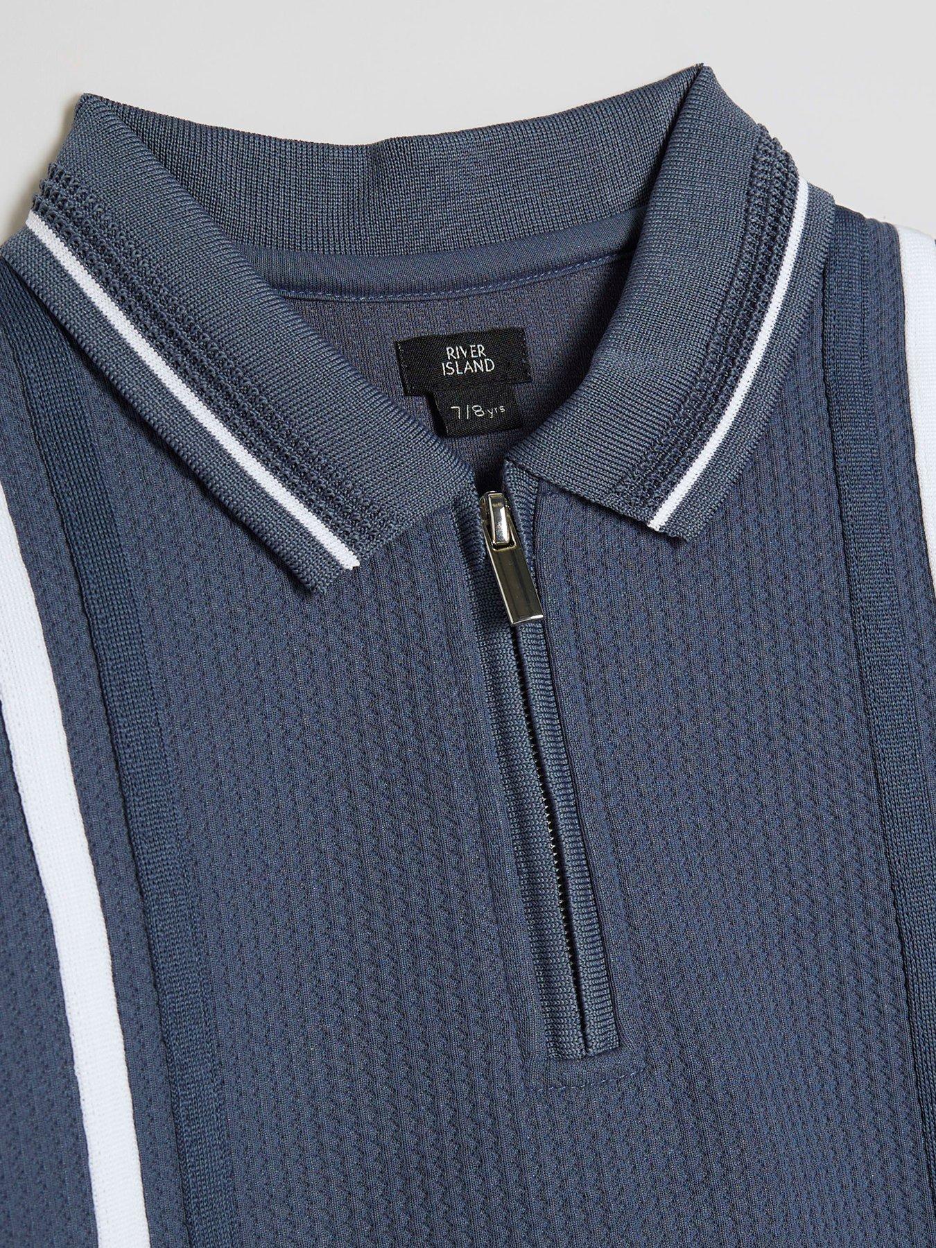 Image 4 of 5 of River Island Older Boys Textured Stripe Polo Set - Blue