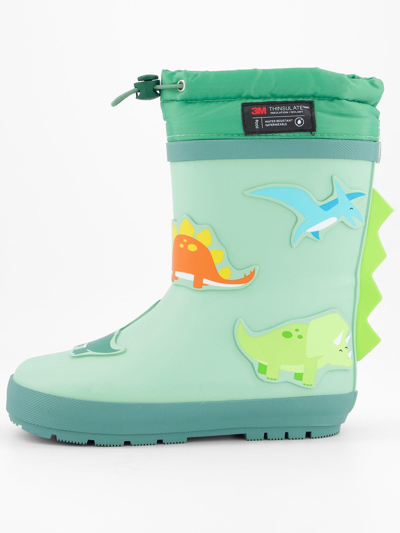 Image 1 of 7 of The Very Collection Toezone Dinosaur Thinsulate Rubber Wellington Boots - Green