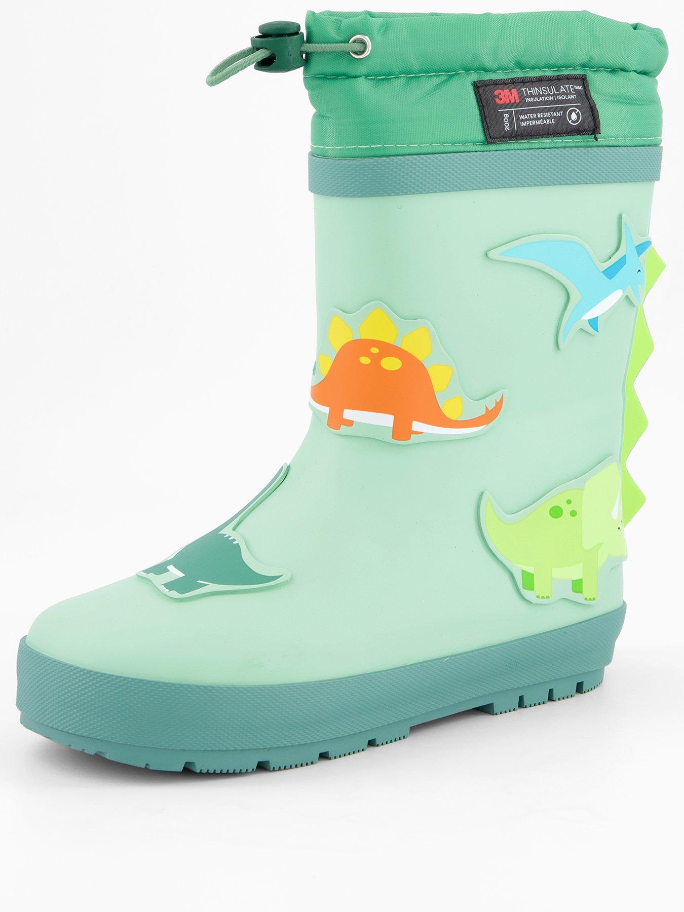 Image 2 of 7 of The Very Collection Toezone Dinosaur Thinsulate Rubber Wellington Boots - Green