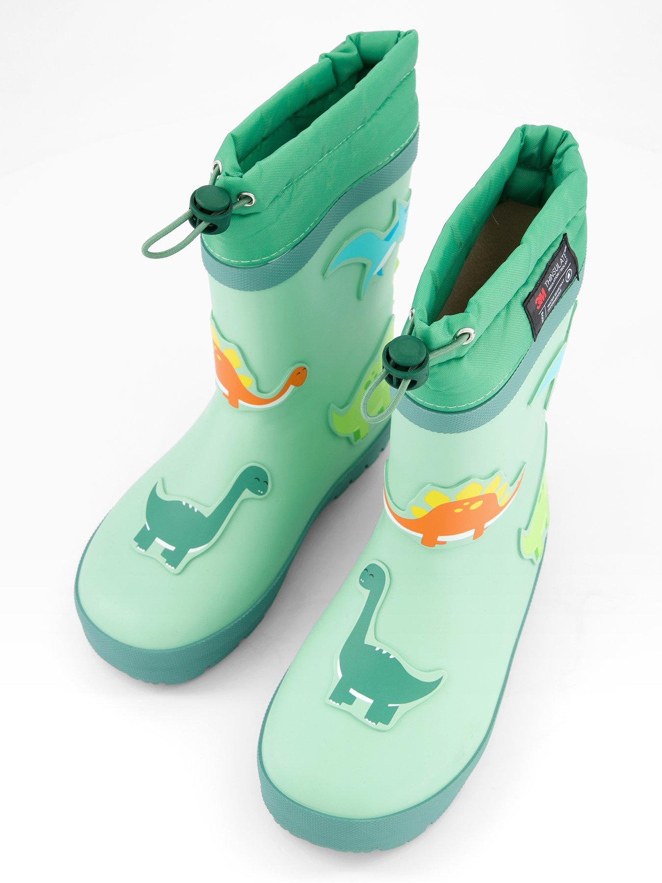 Image 3 of 7 of The Very Collection Toezone Dinosaur Thinsulate Rubber Wellington Boots - Green