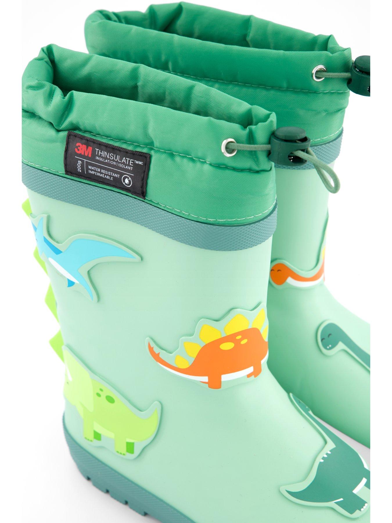 Image 5 of 7 of The Very Collection Toezone Dinosaur Thinsulate Rubber Wellington Boots - Green