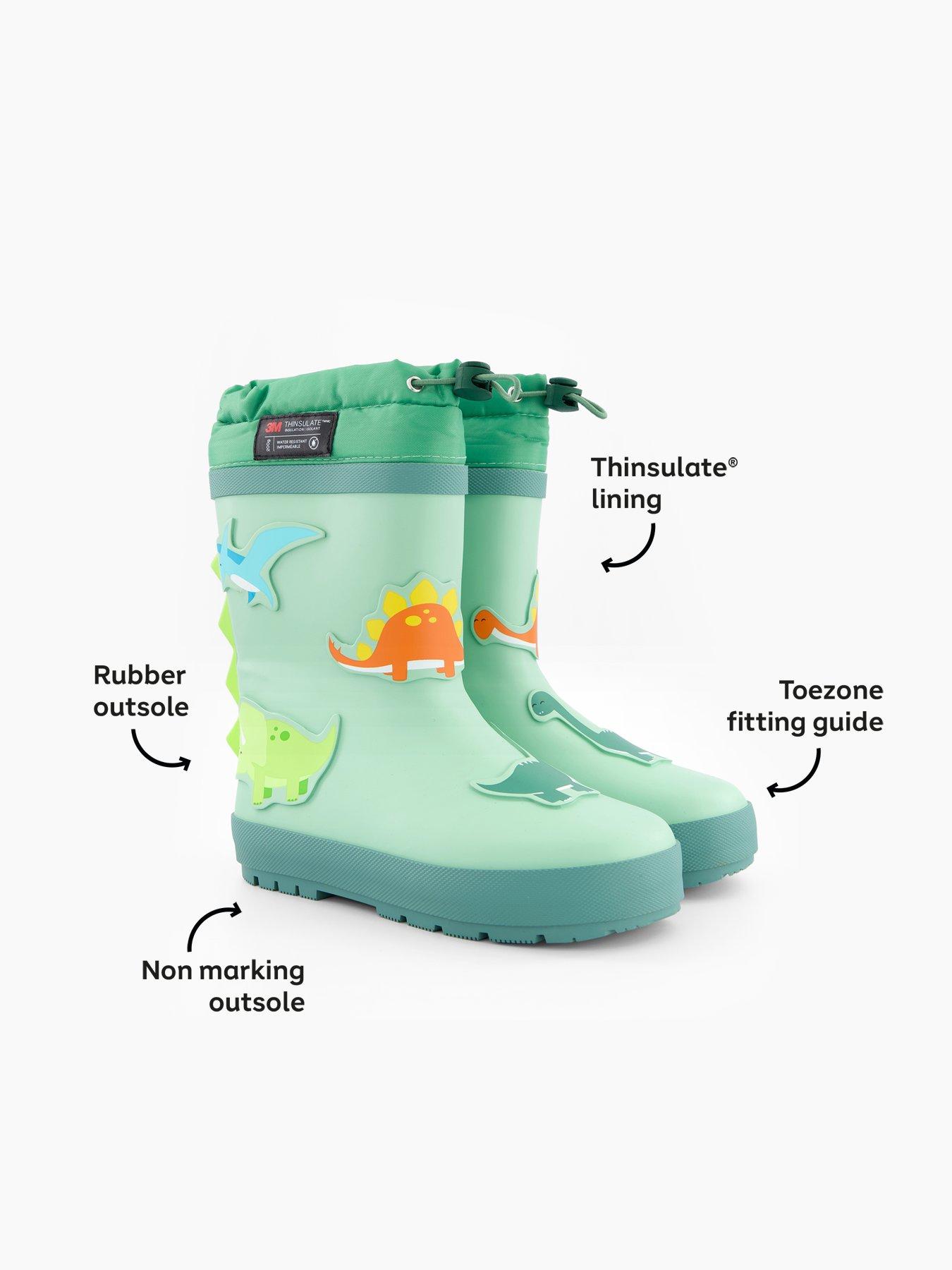 Image 6 of 7 of The Very Collection Toezone Dinosaur Thinsulate Rubber Wellington Boots - Green