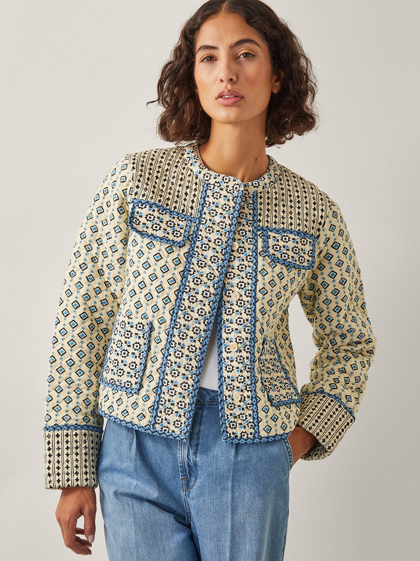 Image 1 of 5 of Monsoon Judy Geometric Quilted Jacket - Ivory - Cream