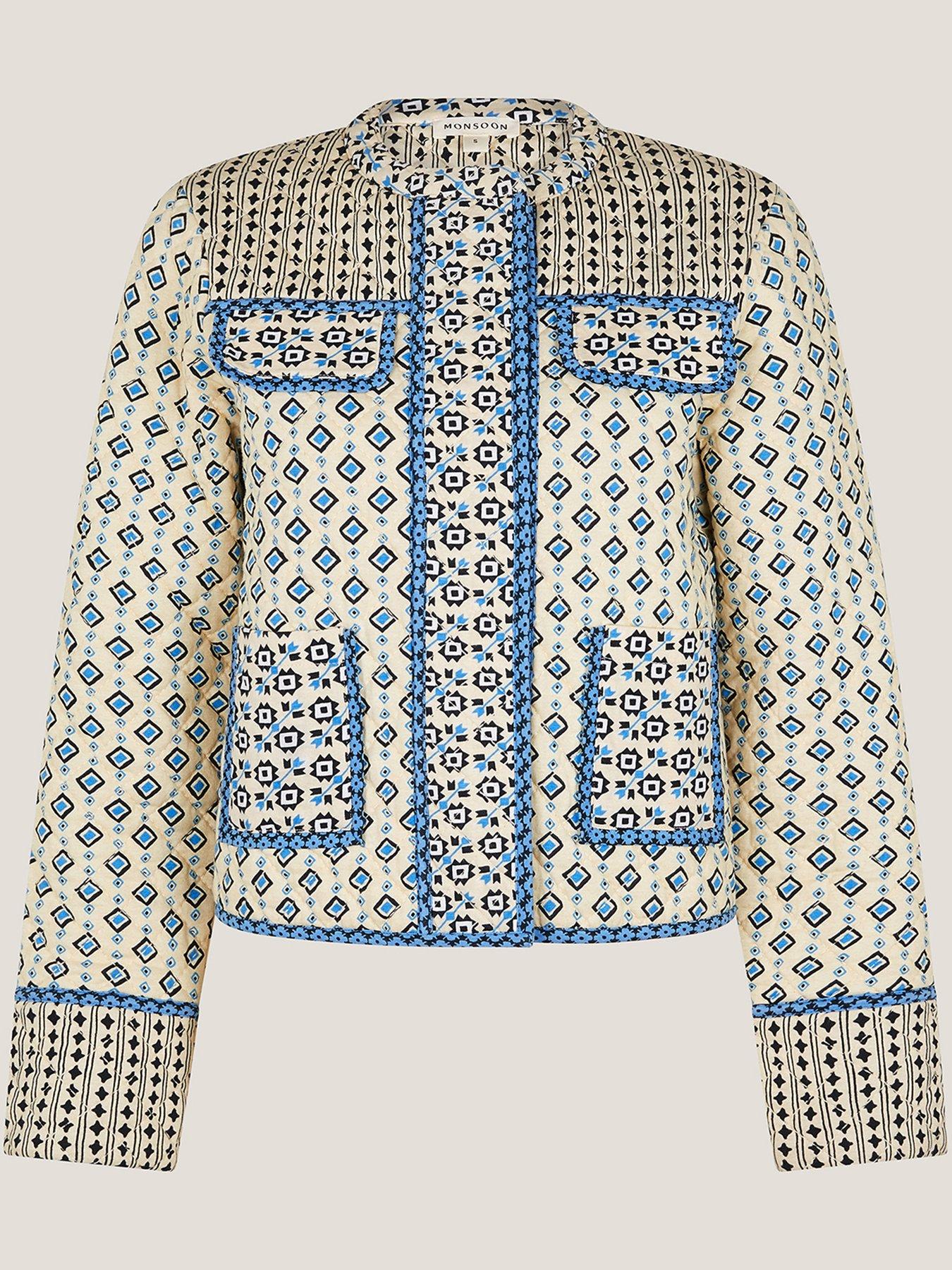 Image 3 of 5 of Monsoon Judy Geometric Quilted Jacket - Ivory - Cream
