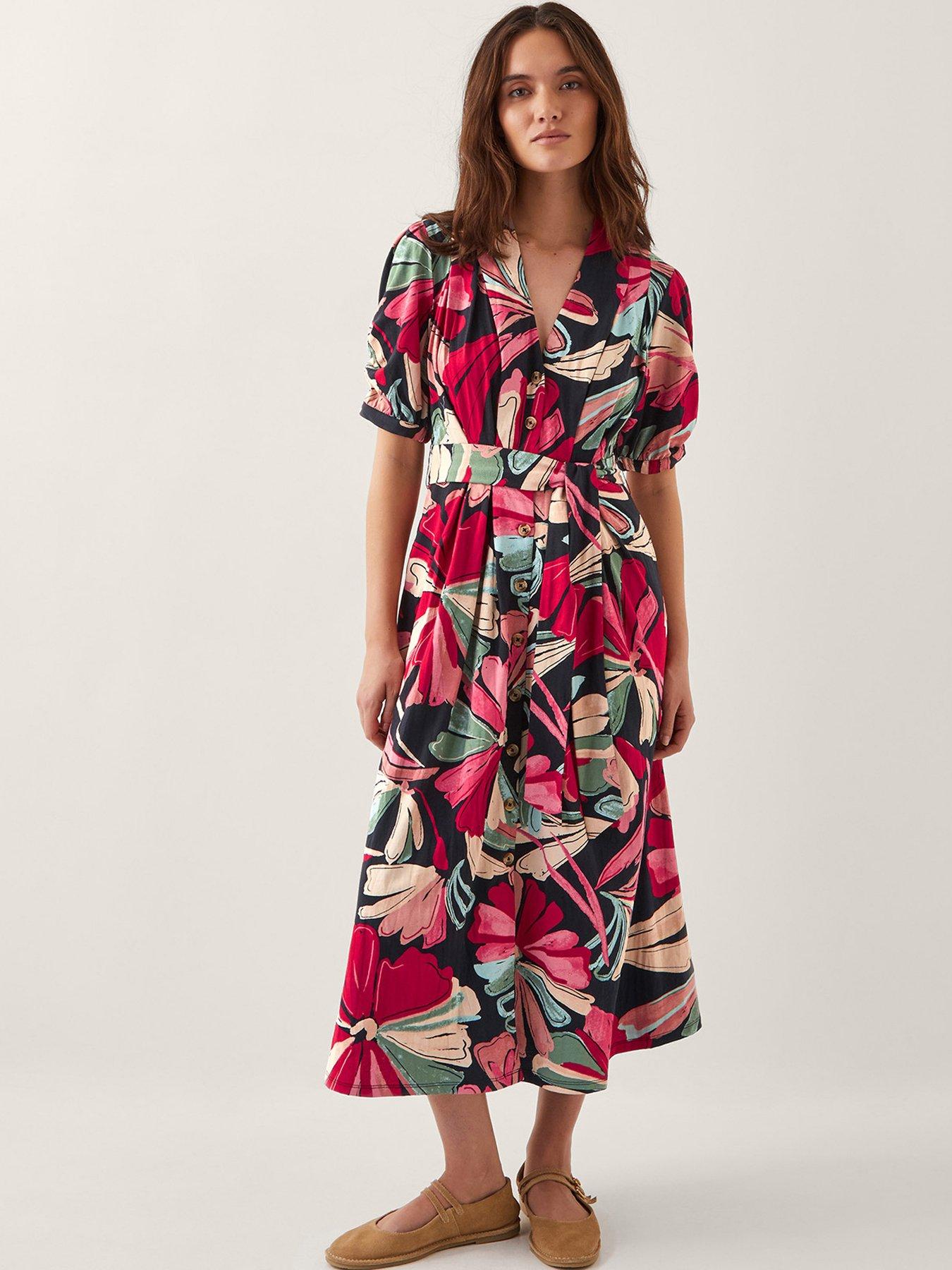 Image 1 of 4 of Monsoon Jemima Print Shirt Dress - Red