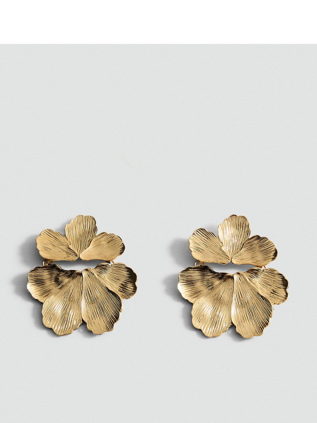 Image 1 of 3 of Mango Textured Flower Earrings - Gold