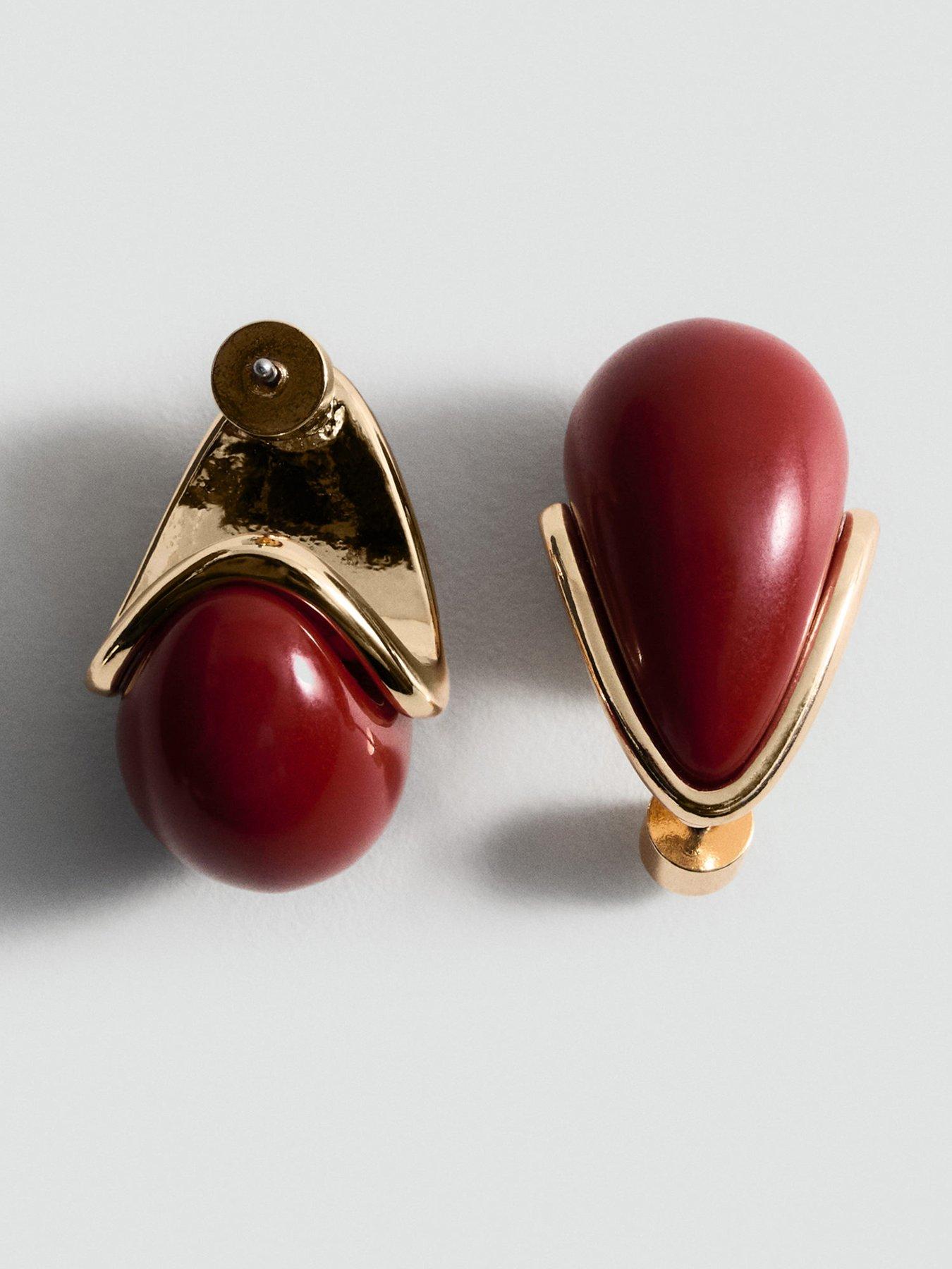 Image 3 of 3 of Mango Resin Drop Earrings - Red