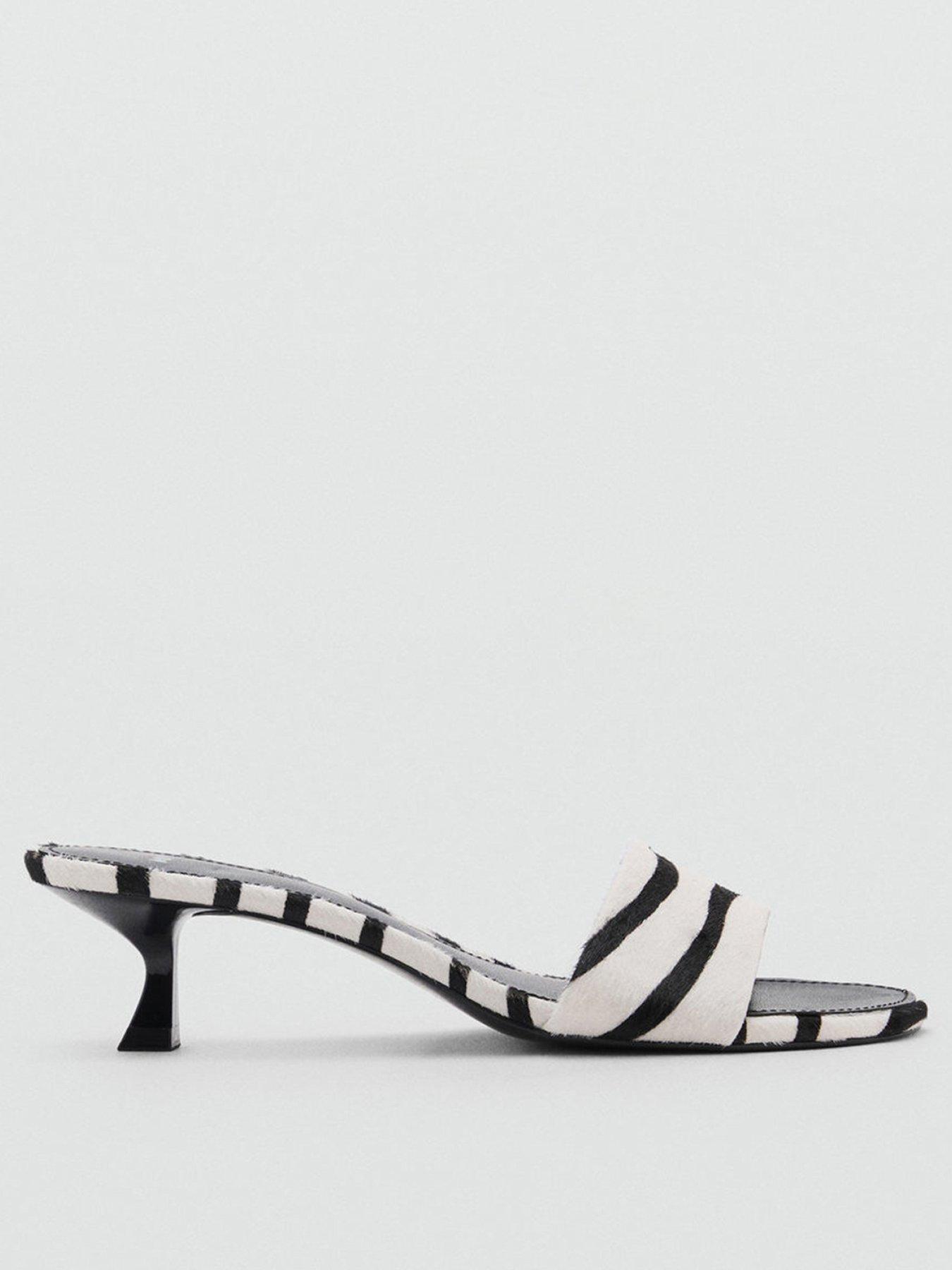 Mango Zebra-Print Fur Sandals - White/Black