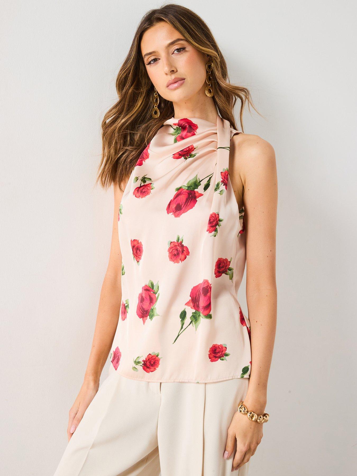 Image 1 of 6 of Mango Floral Satin Blouse - Cream