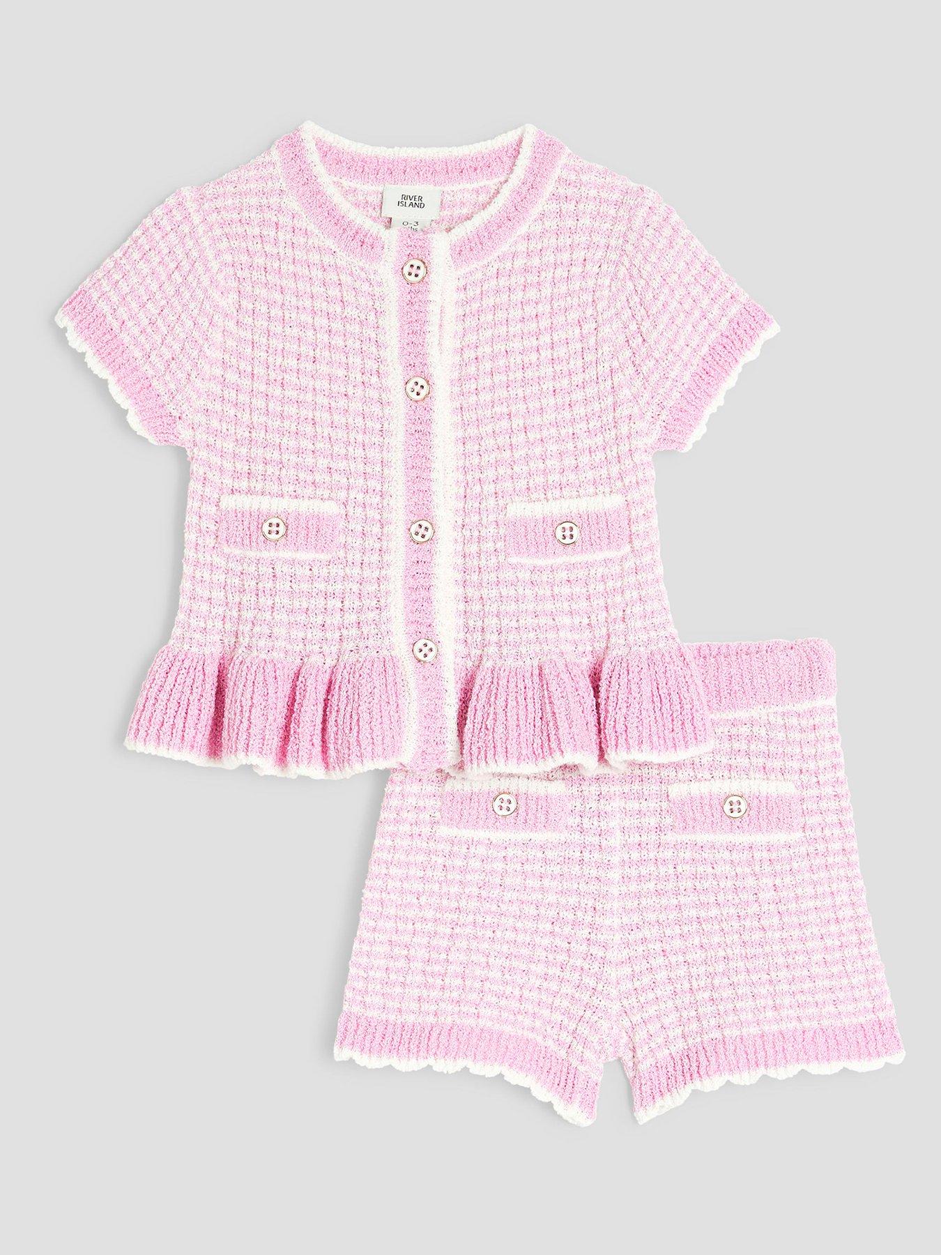 Image 1 of 5 of River Island Baby Girl Boucle Peplum Knit Set - Pink