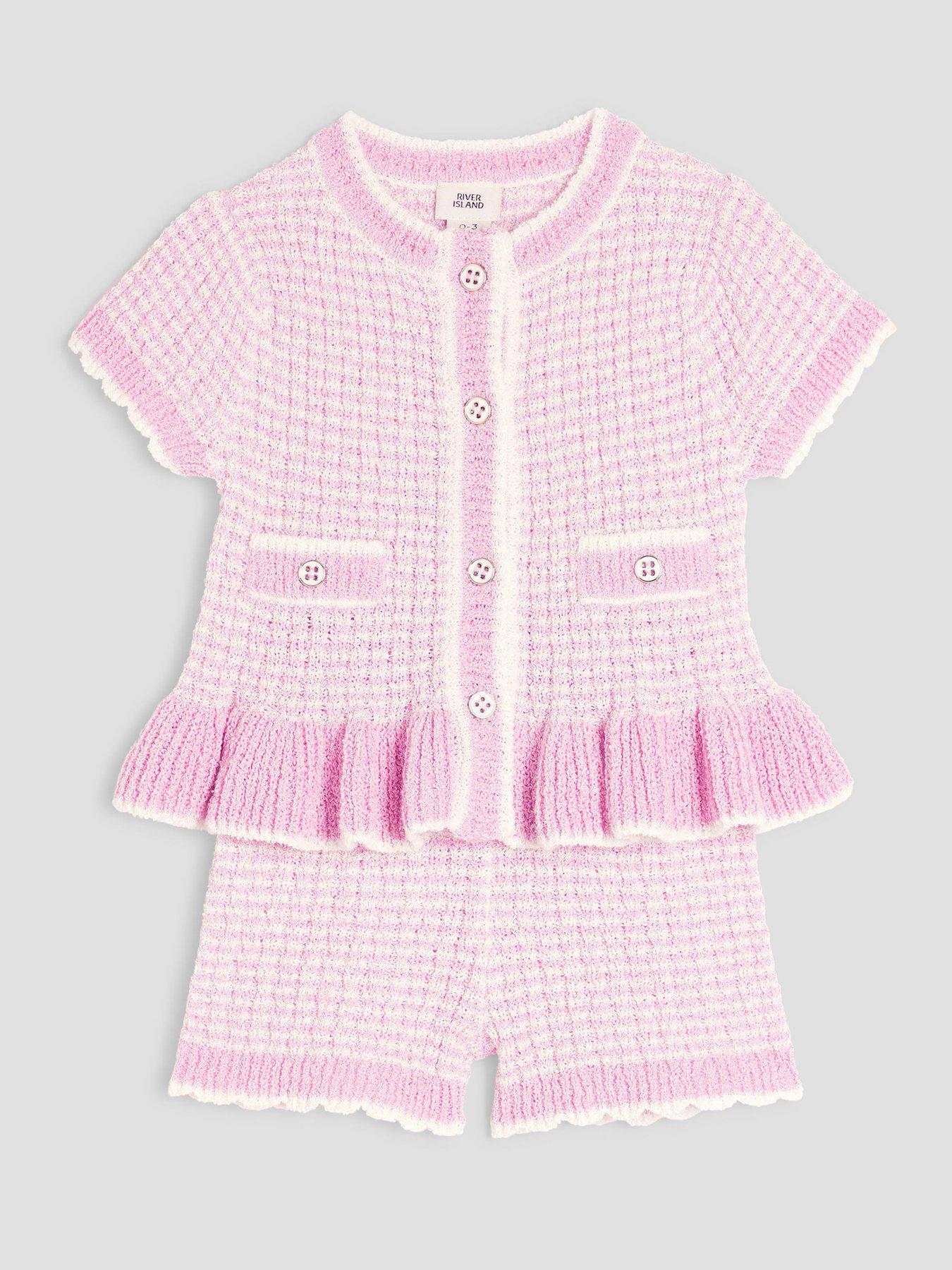 Image 2 of 5 of River Island Baby Girl Boucle Peplum Knit Set - Pink