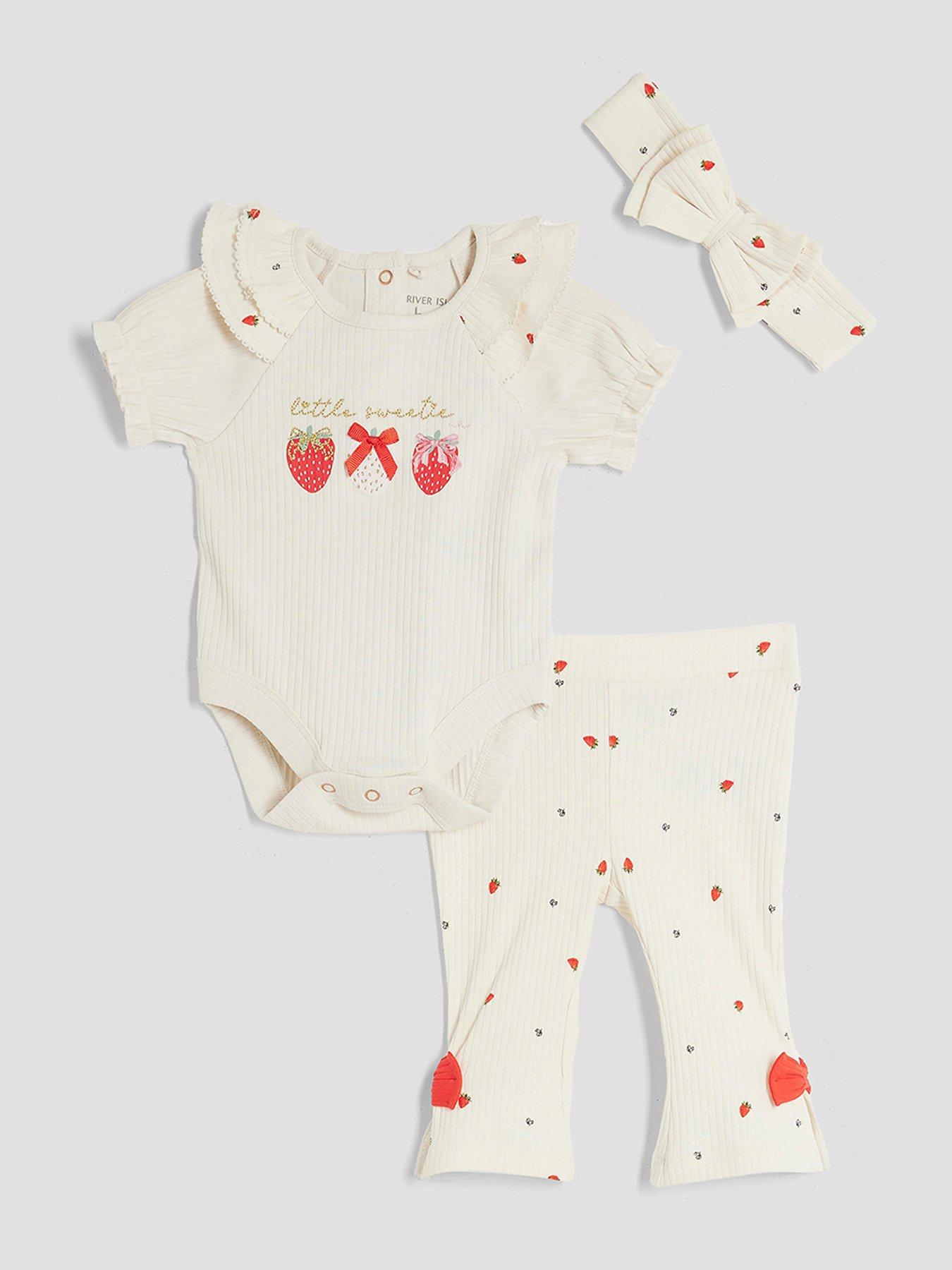undefined Girl Strawberry Babygrow Set - Cream