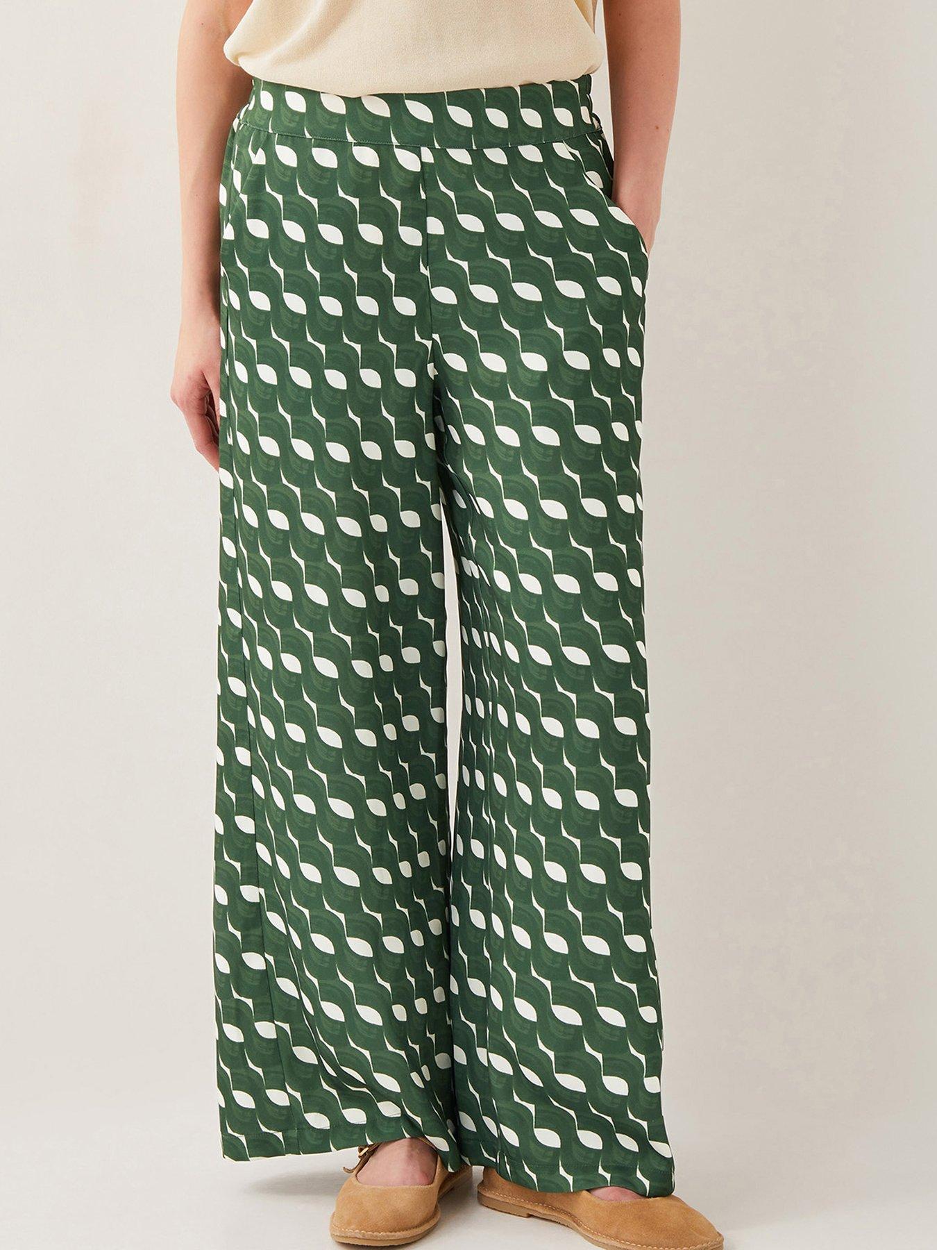 Image 1 of 6 of Monsoon Maren Geo Trousers - Green