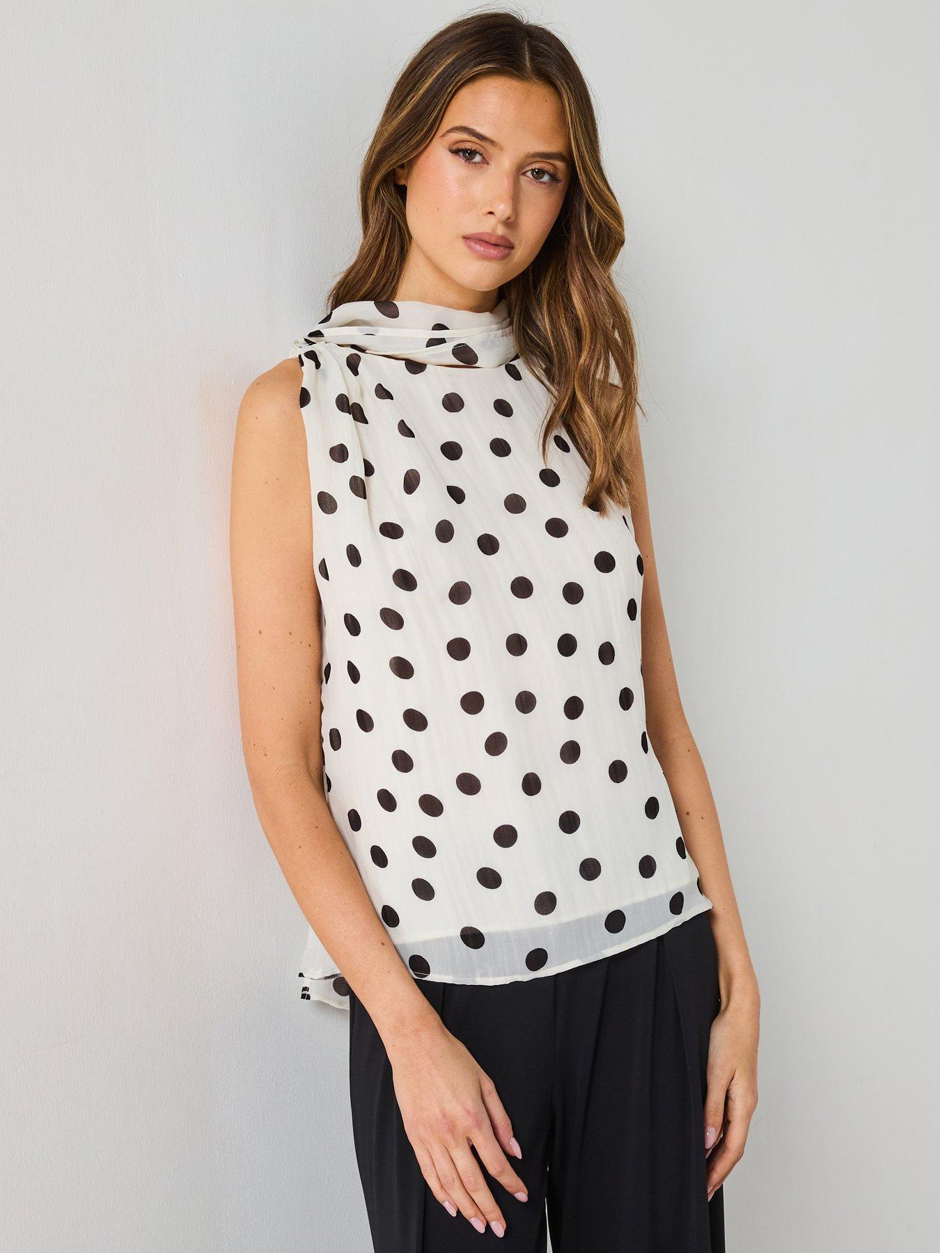 Image 1 of 6 of Mango Polka-Dot Wrap-Neck Blouse - Cream