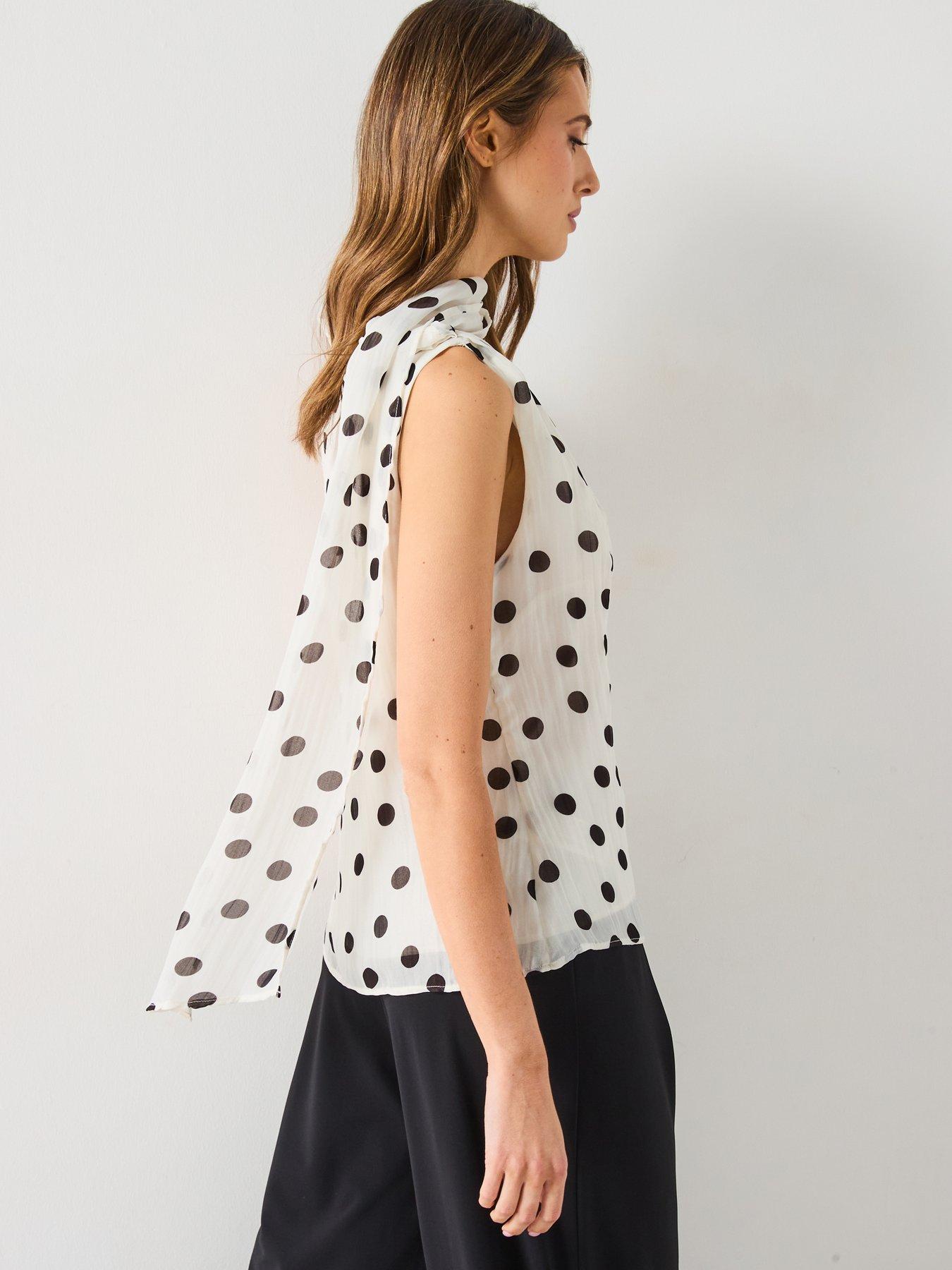 Image 4 of 6 of Mango Polka-Dot Wrap-Neck Blouse - Cream