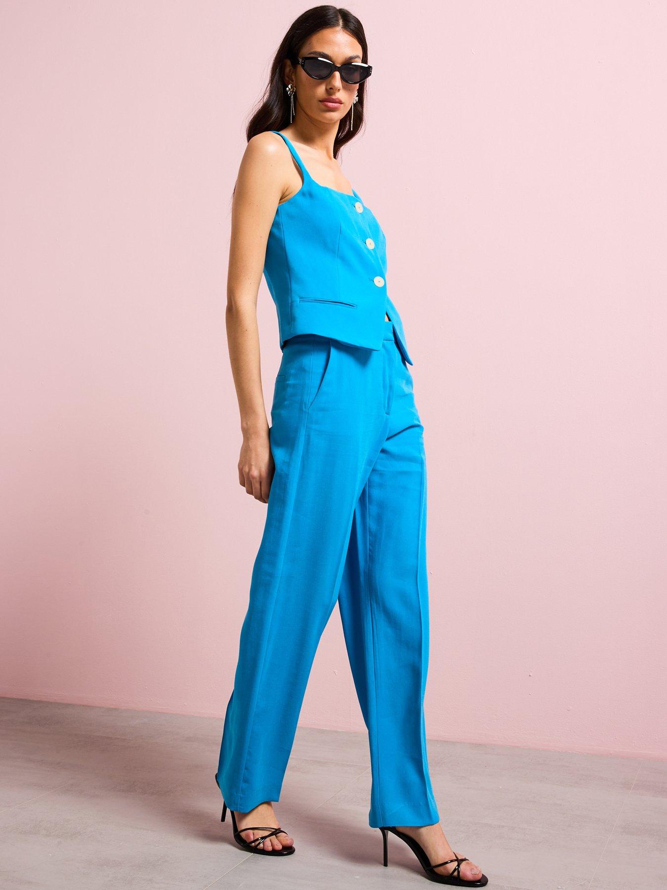 Image 3 of 6 of Mango Suit Waistcoat With Open Back - Blue