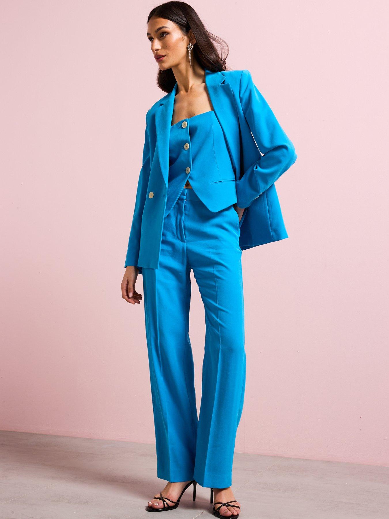 Image 6 of 6 of Mango Suit Waistcoat With Open Back - Blue