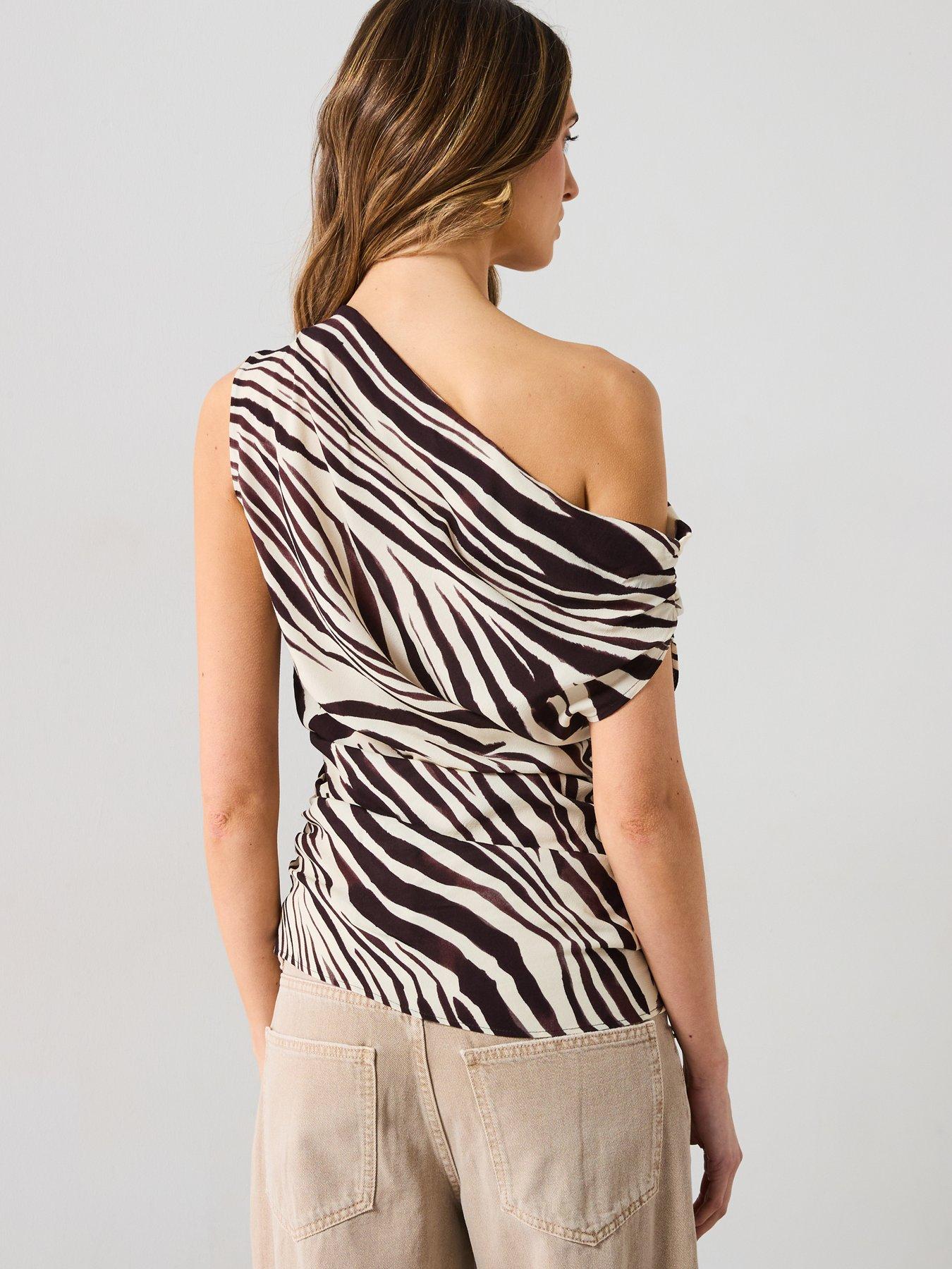 Image 2 of 6 of Mango Zebra Draped Blouse - Cream