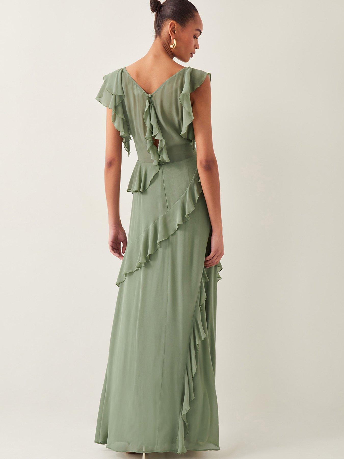 Image 2 of 5 of Monsoon Romy Ruffle Dress - Sage - Green