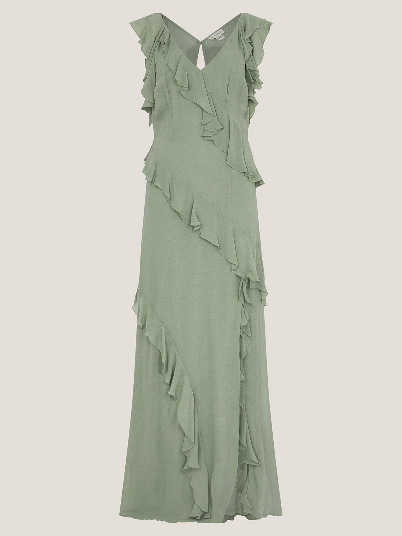 Image 3 of 5 of Monsoon Romy Ruffle Dress - Sage - Green