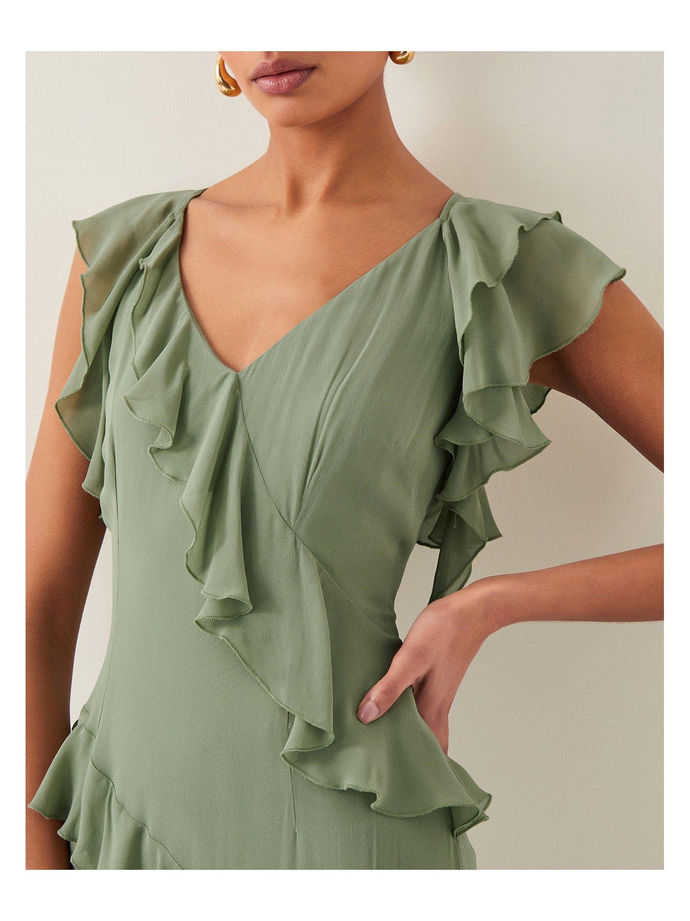 Image 5 of 5 of Monsoon Romy Ruffle Dress - Sage - Green
