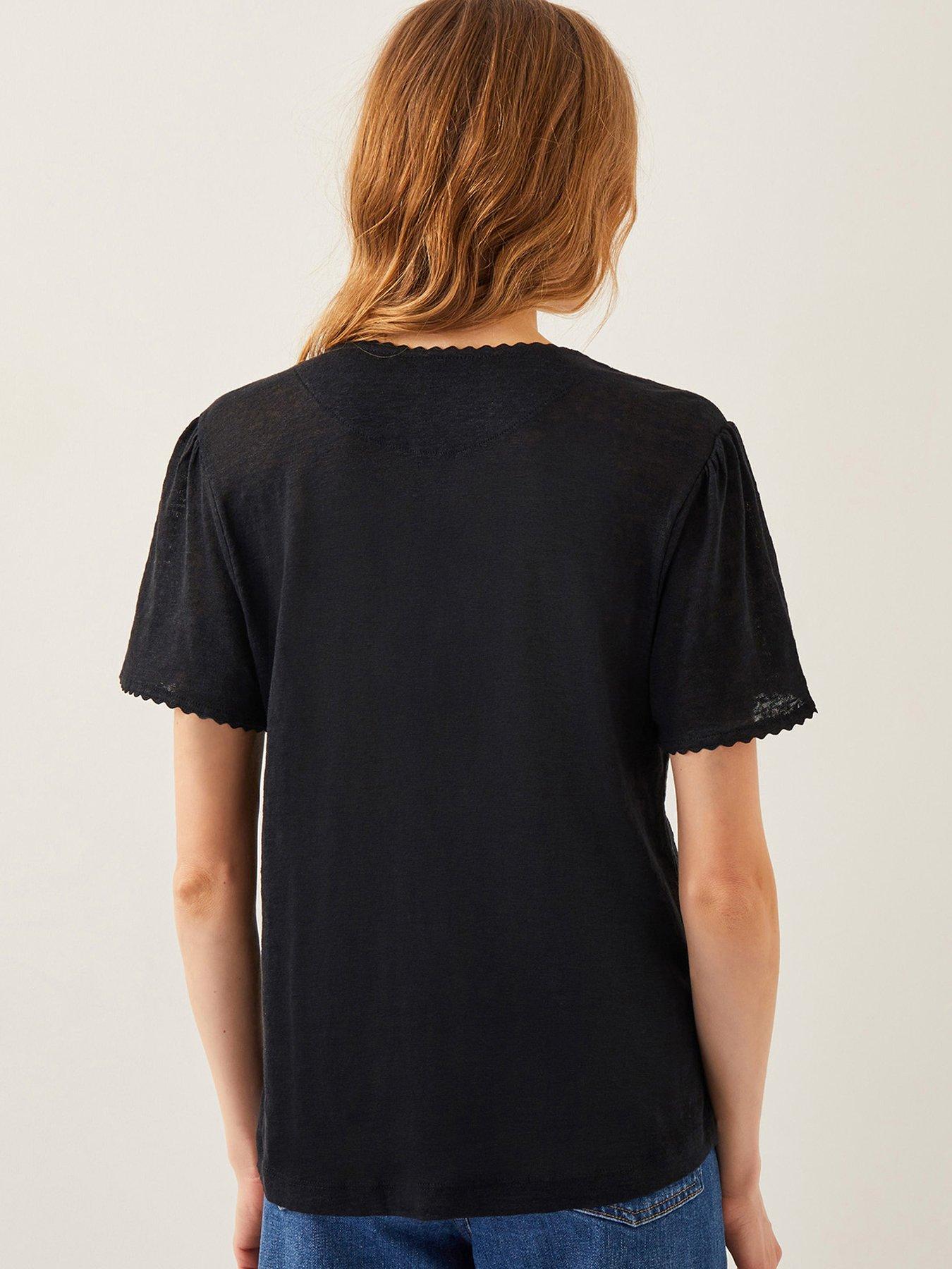 Image 2 of 4 of Monsoon Imogen Linen T-Shirt - Black