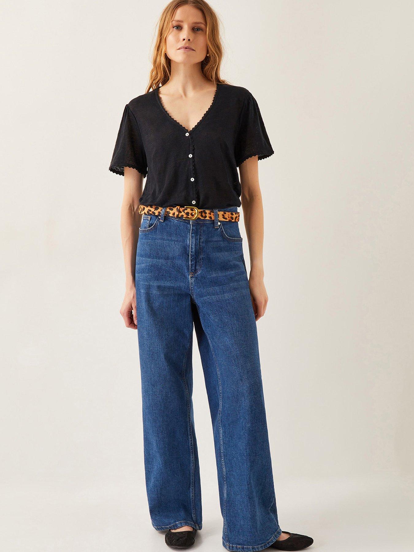 Image 3 of 4 of Monsoon Imogen Linen T-Shirt - Black