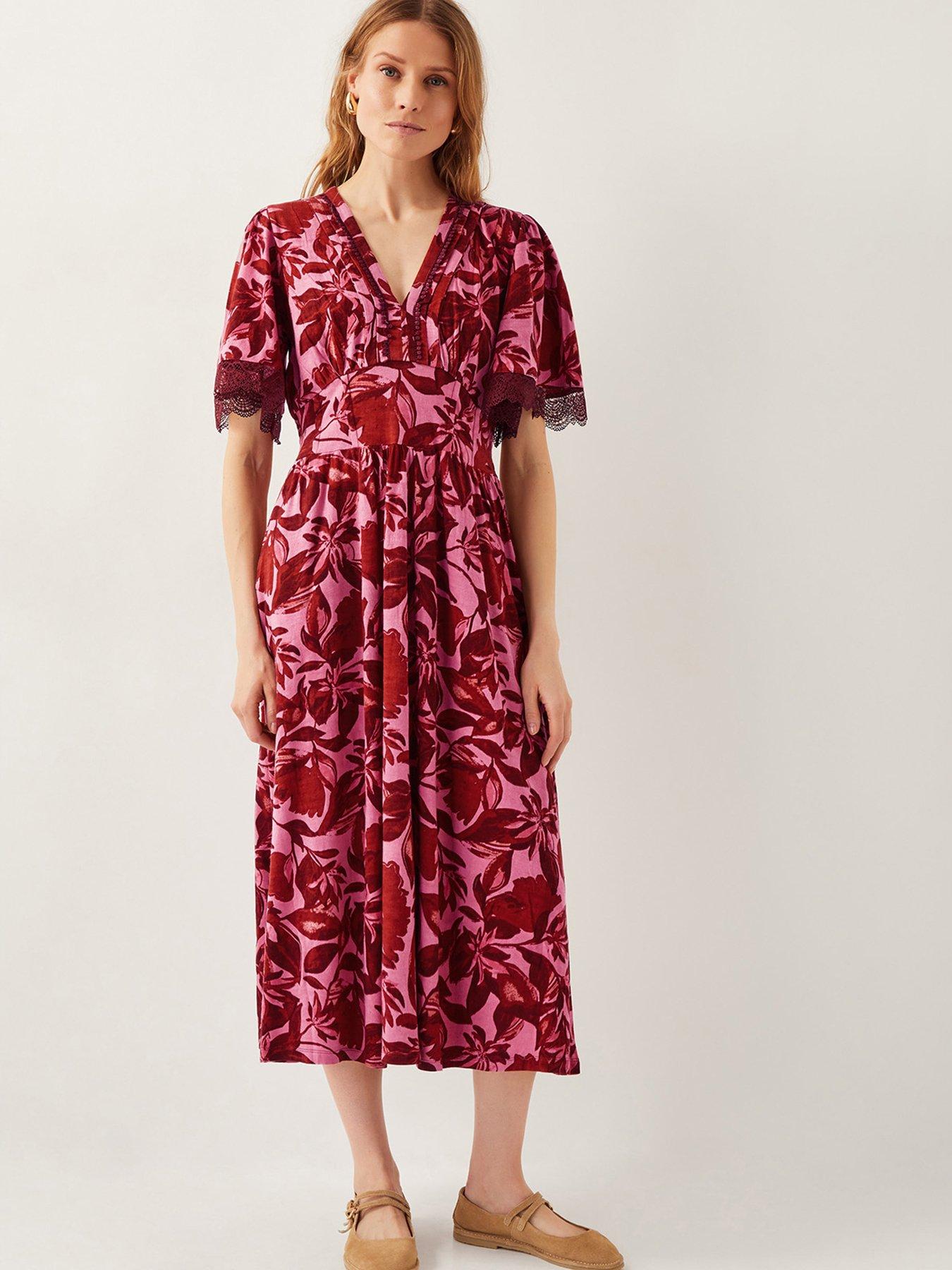 Image of Monsoon Aimee Print Jersey Dress - Pink