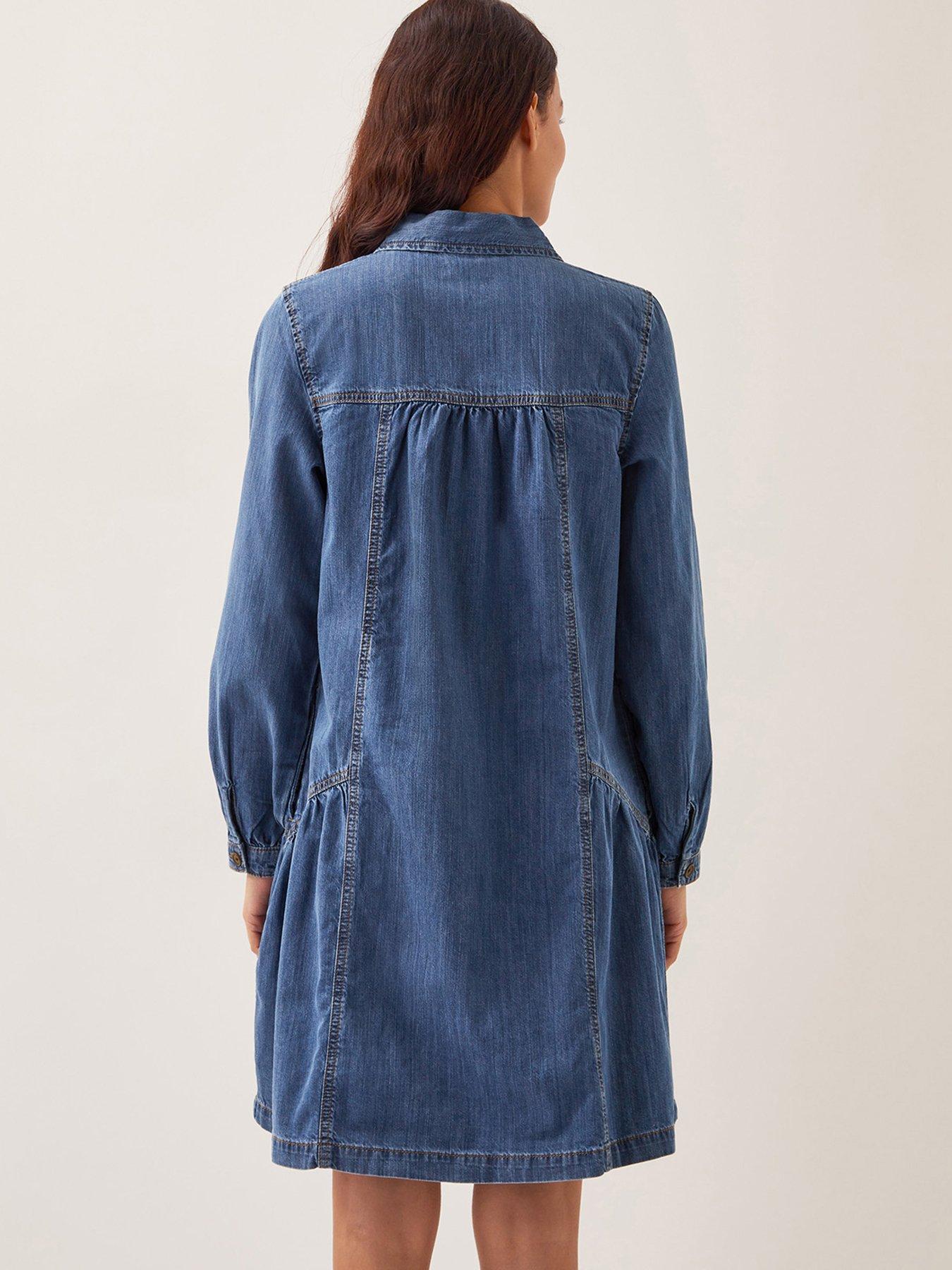 Image 2 of 6 of Monsoon Isla Button Dress - Blue